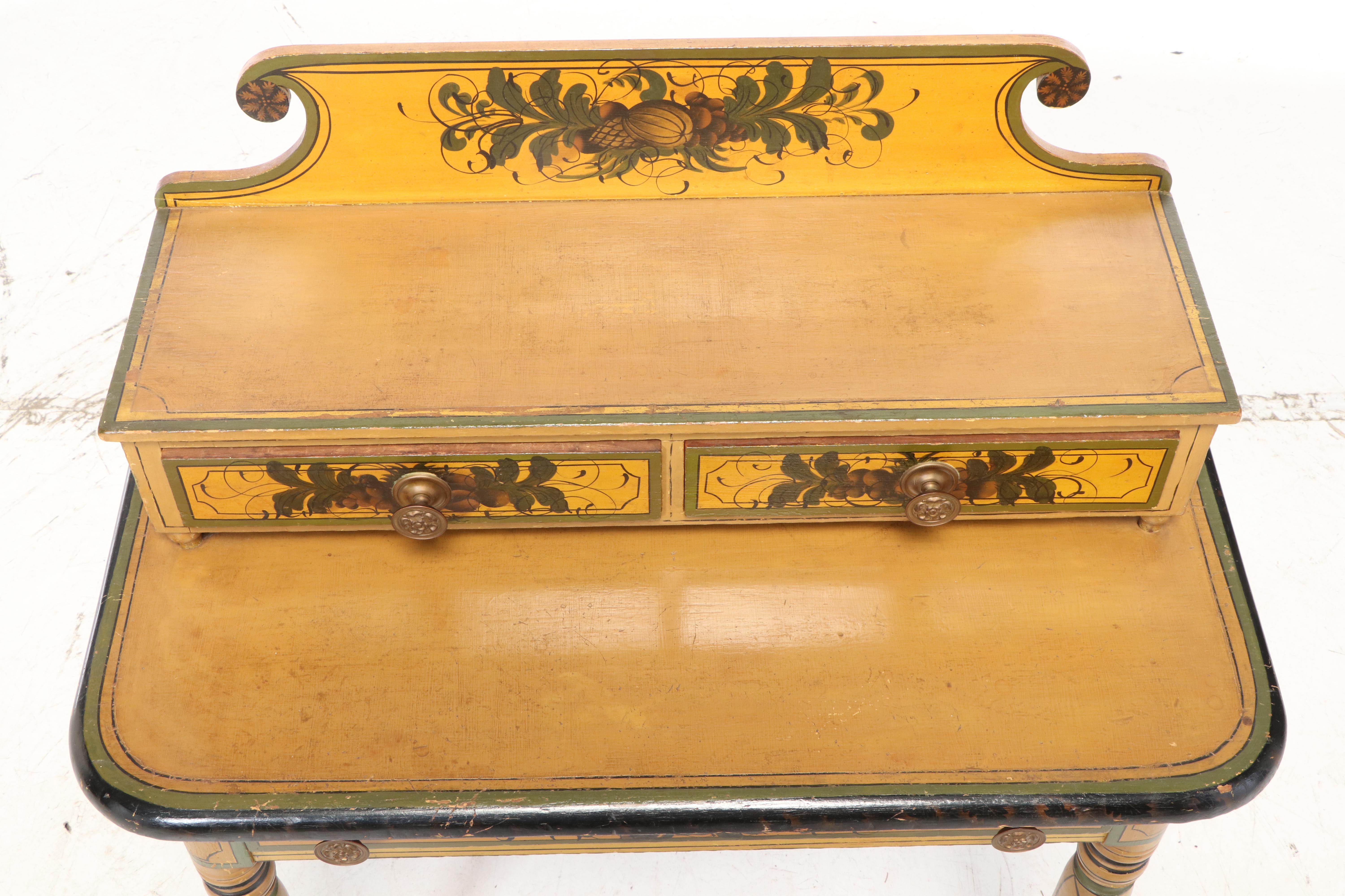 New England Painted and Stenciled Fancy Dressing Table, Prob. Maine, circa 1830