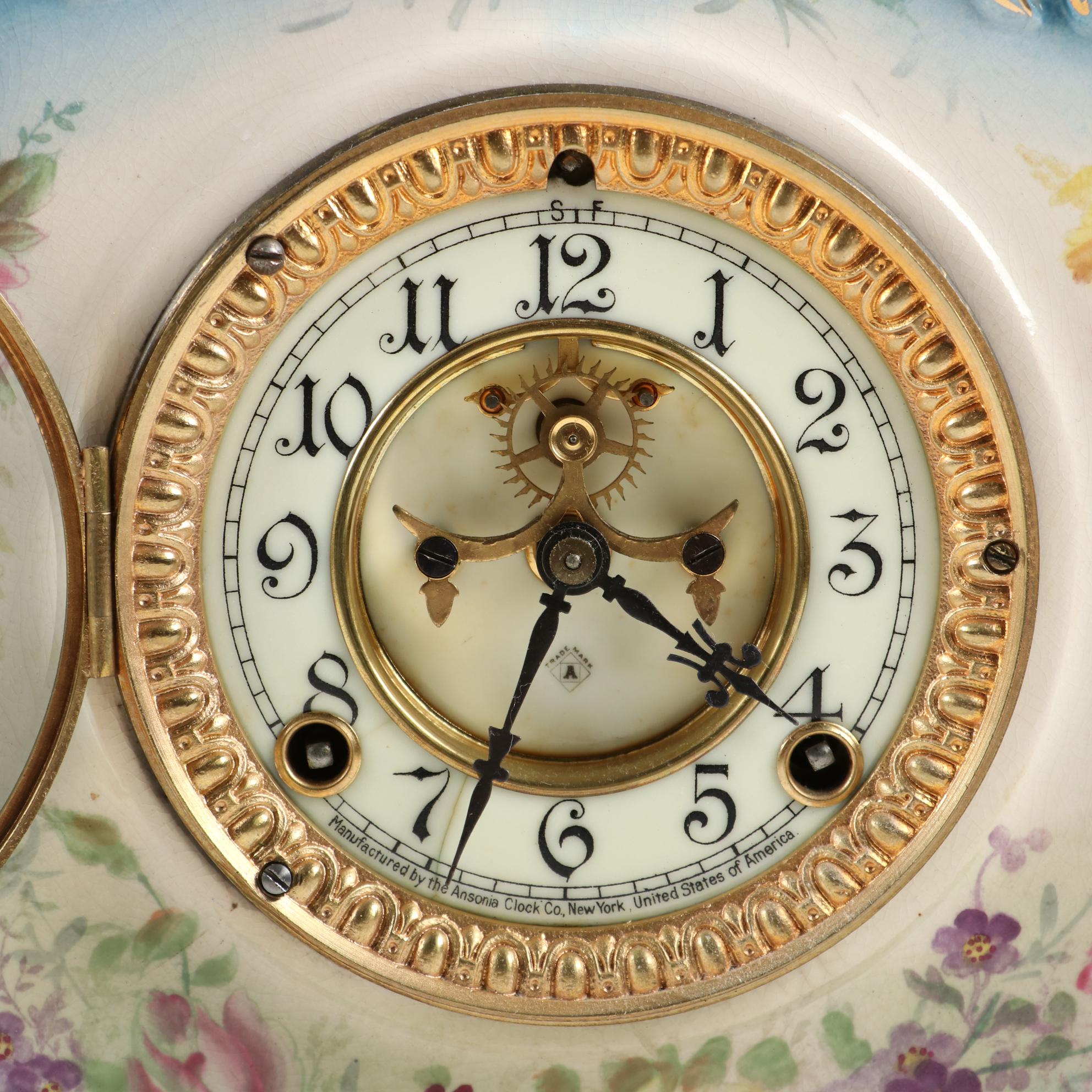 Royal Bonn  Ansonia Porcelain Mantel Clock, Early 20th Century