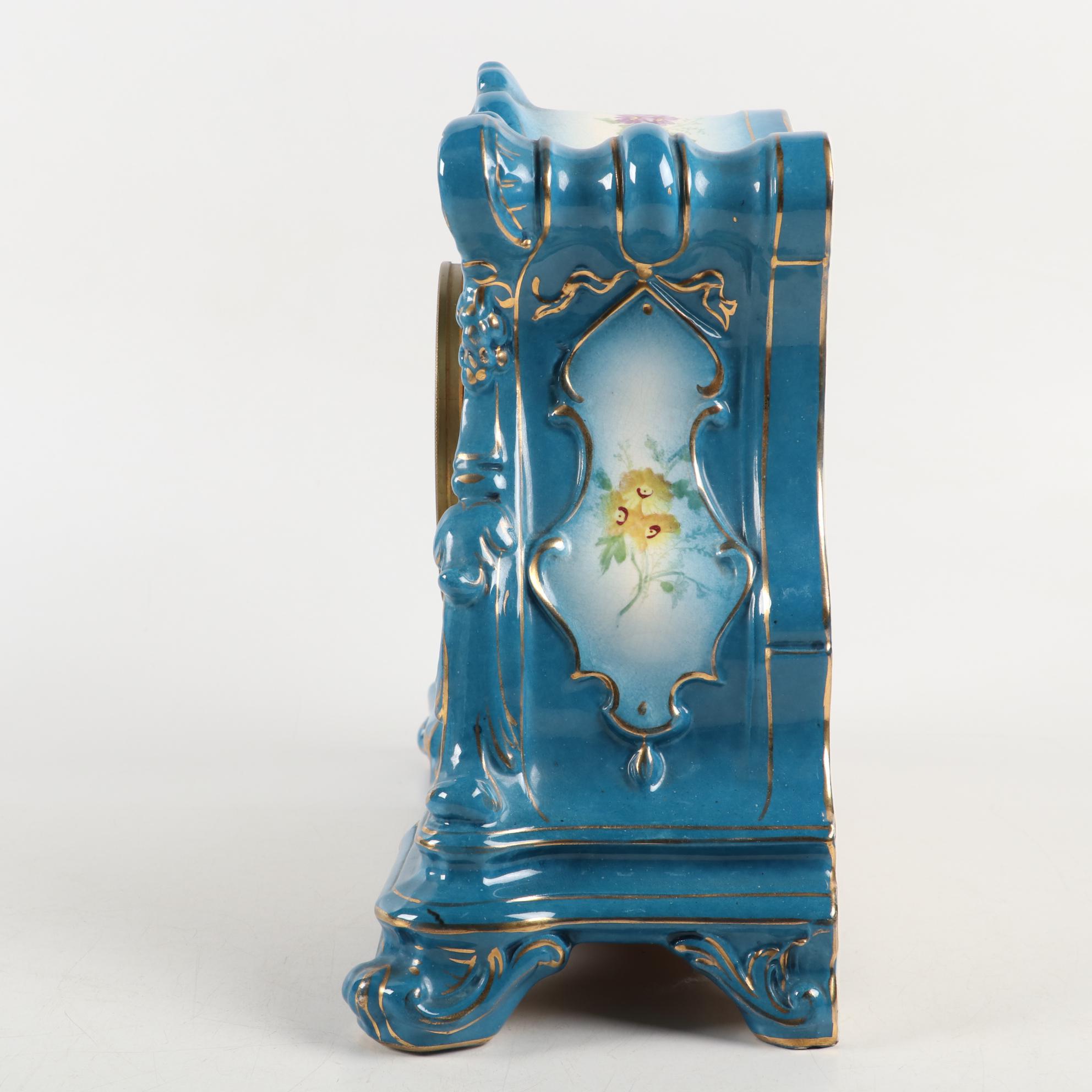 Royal Bonn  Ansonia Porcelain Mantel Clock, Early 20th Century