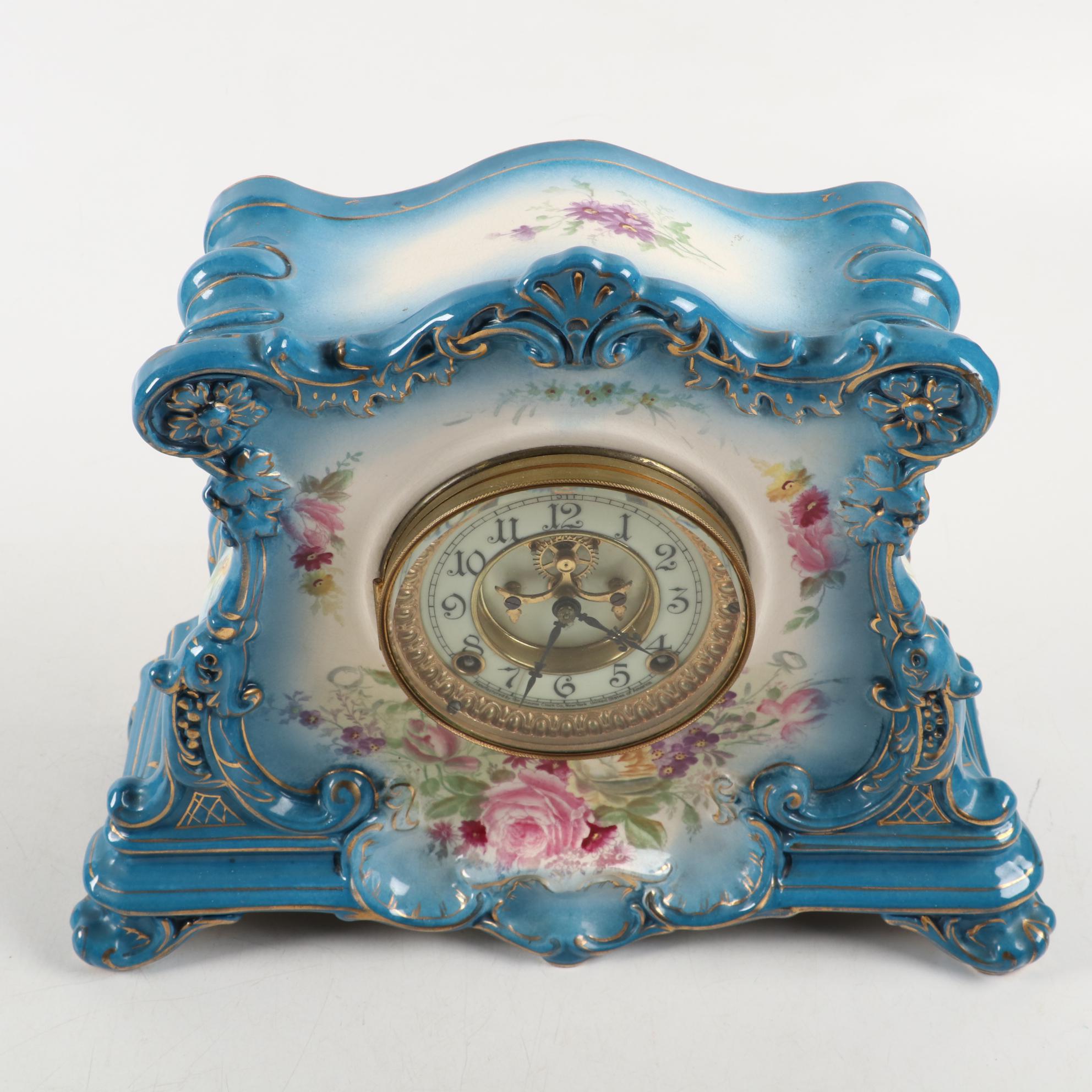 Royal Bonn  Ansonia Porcelain Mantel Clock, Early 20th Century