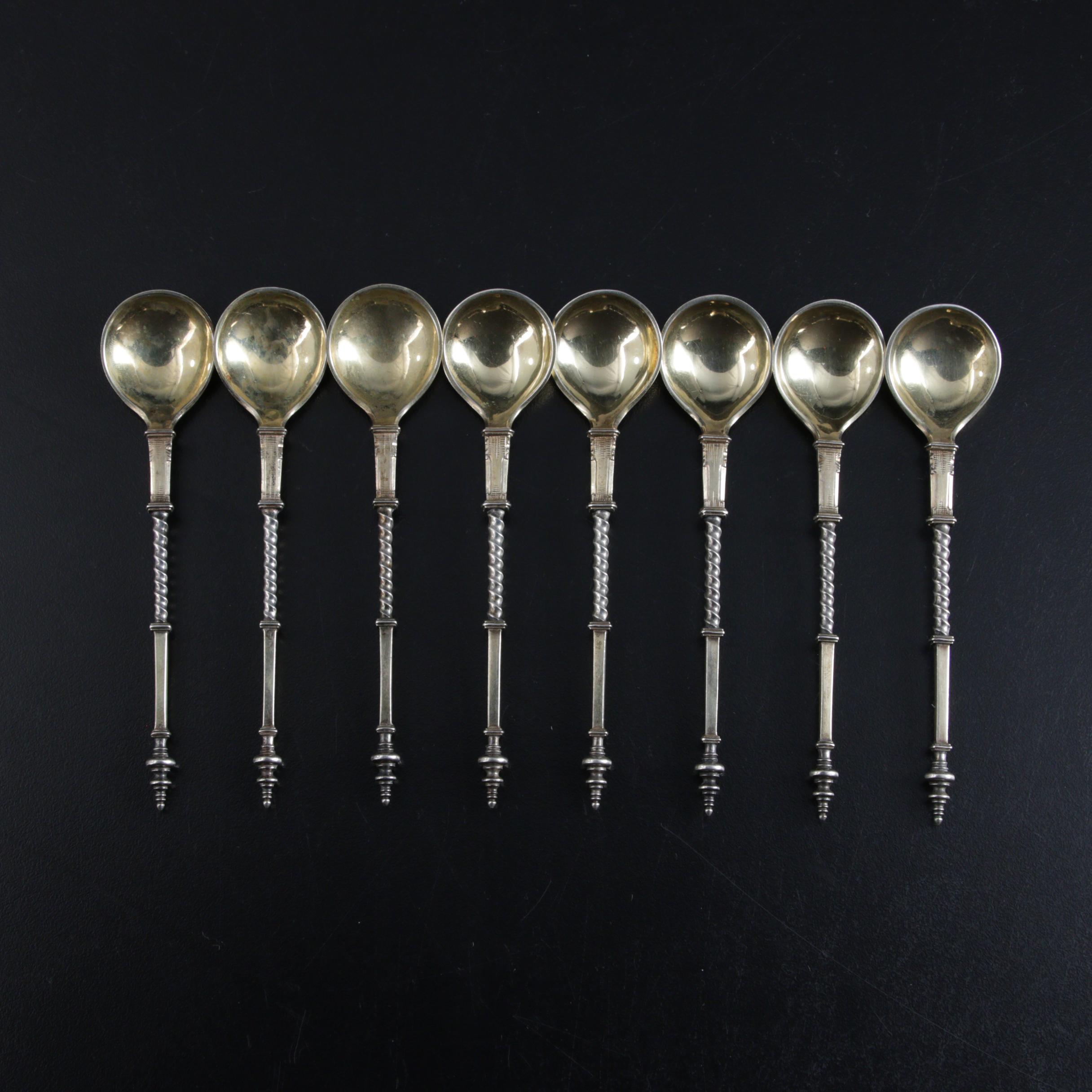 Koch & Bergfeld Gold Wash 800 Silver Chocolate Spoons, Late 19th Century