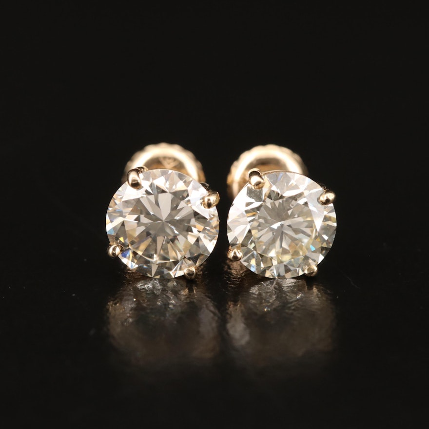 14K 2.56 CTW Diamond Stud Earrings with GIA Diamond Report