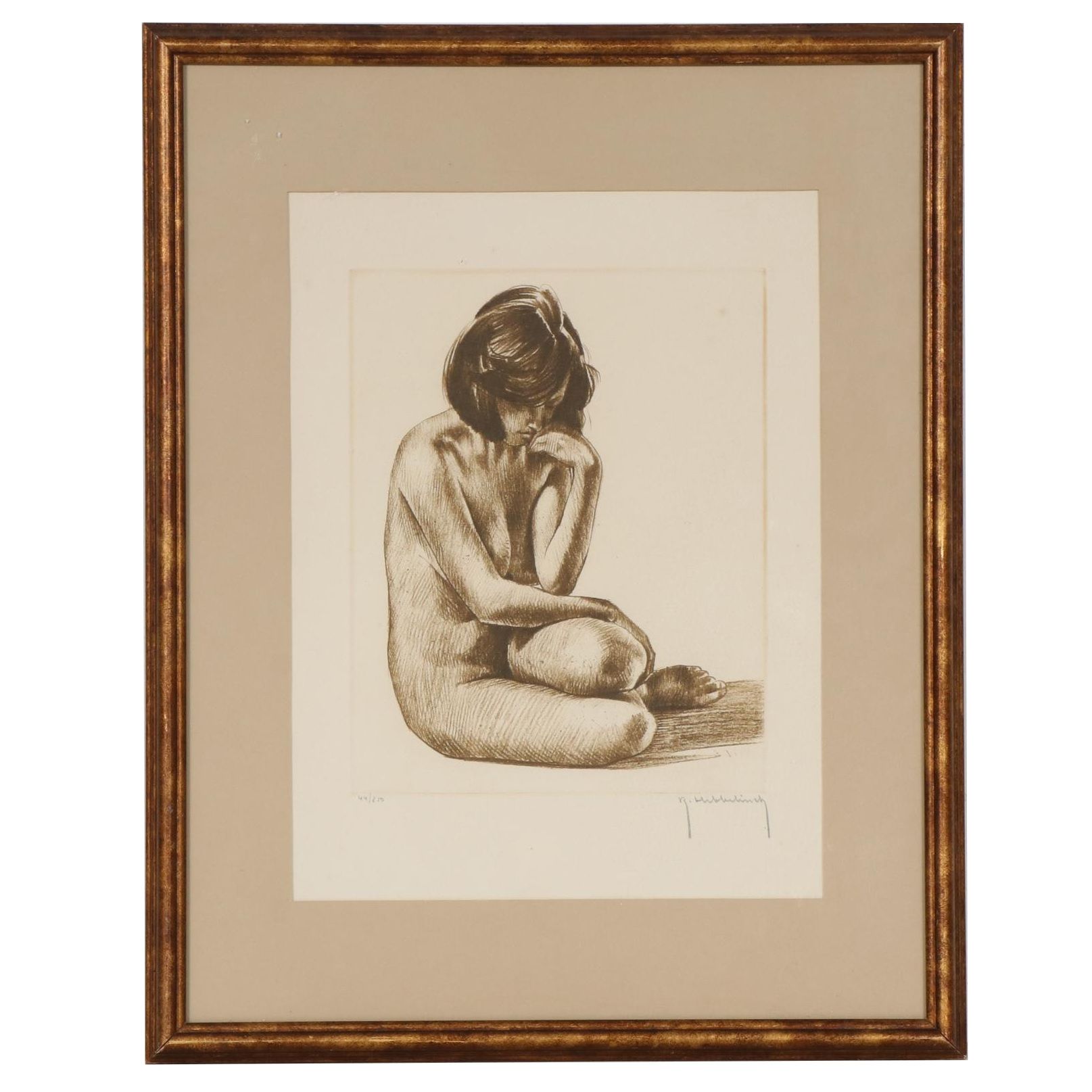 Roger Hebbelinck Lithograph of Female Nude