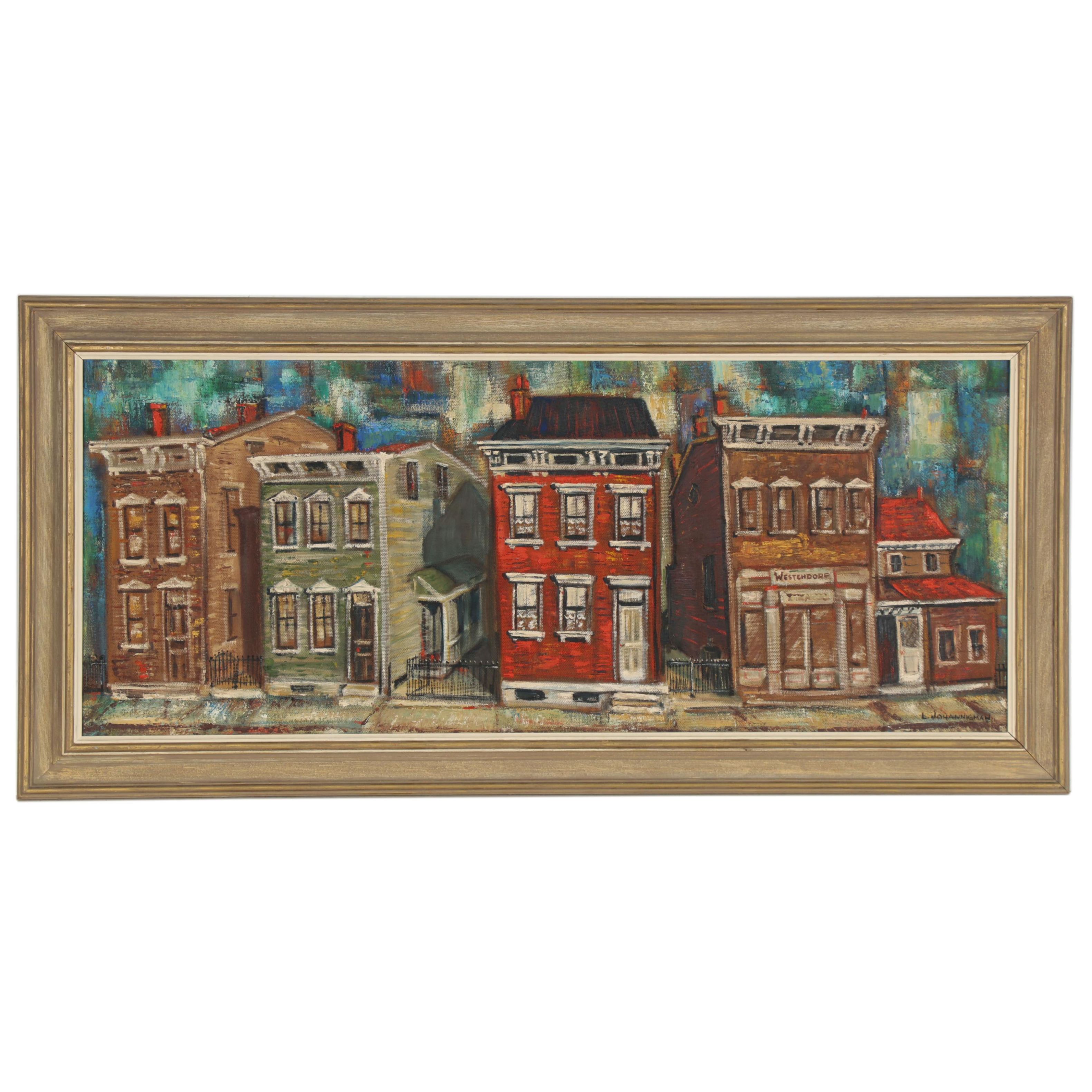 Lois Johannigman Oil Painting of Street View, Mid-20th Century