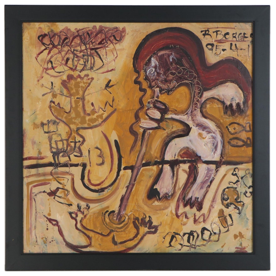 Double-Sided Abstract Figural Oil Painting, 1995