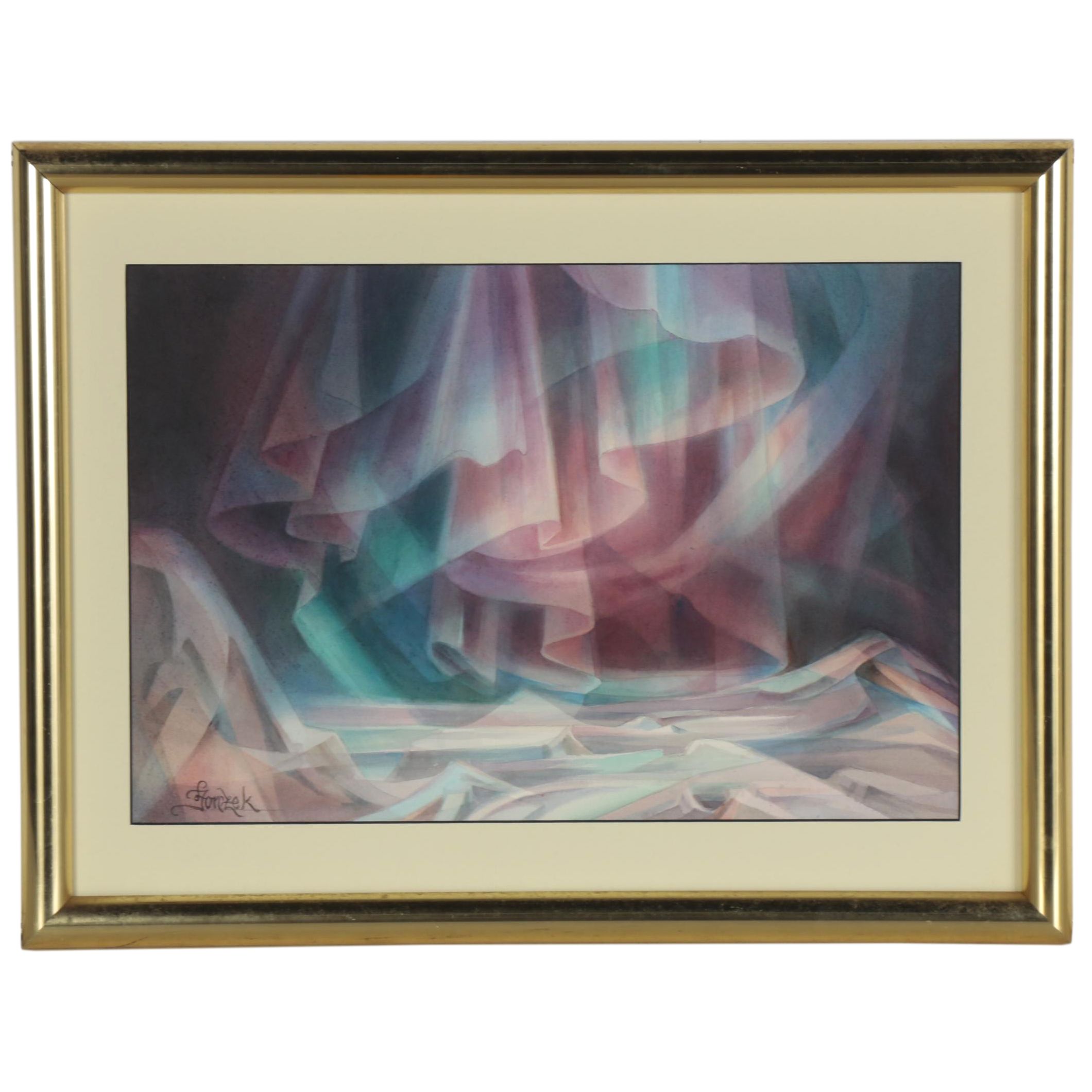 Leszek Forczek Illuminist Watercolor Painting, Late 20th Century