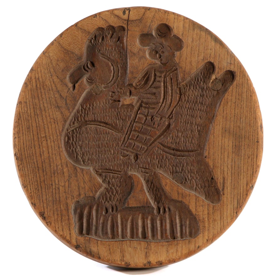 Springerle Carved Oak Cookie Mold, Late 19th/Early 20th Century