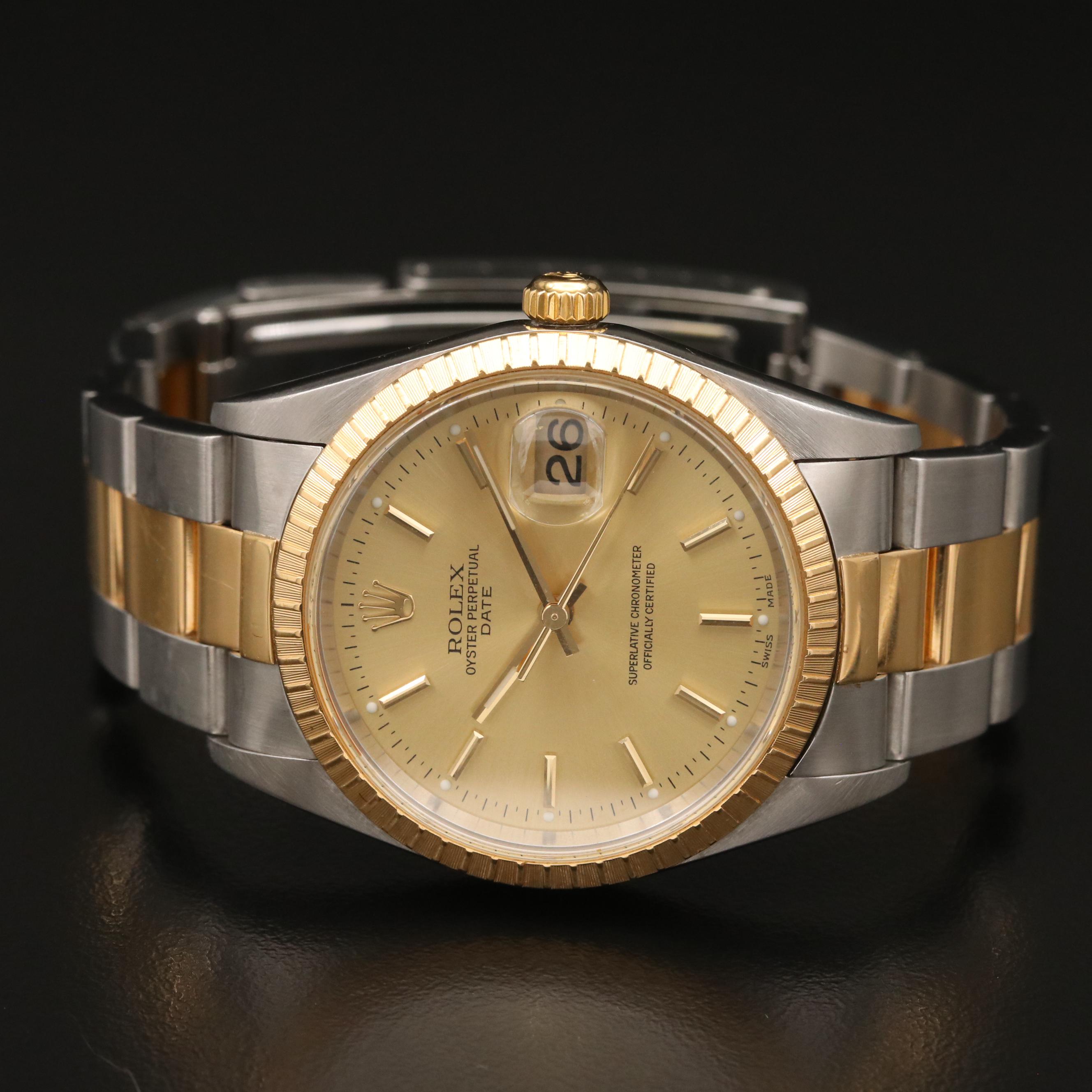 2001 Rolex Date 18K Gold and Stainless Steel Automatic Watch