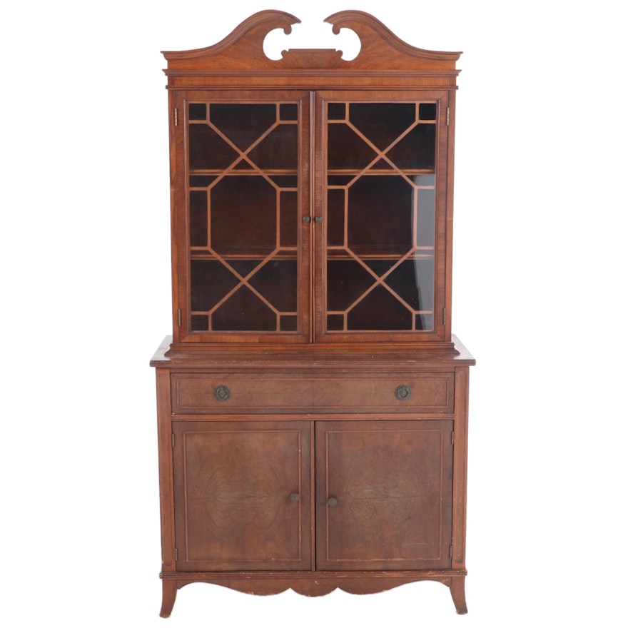 Federal Style Walnut and Figured Walnut China Cabinet, Early to Mid 20th Century