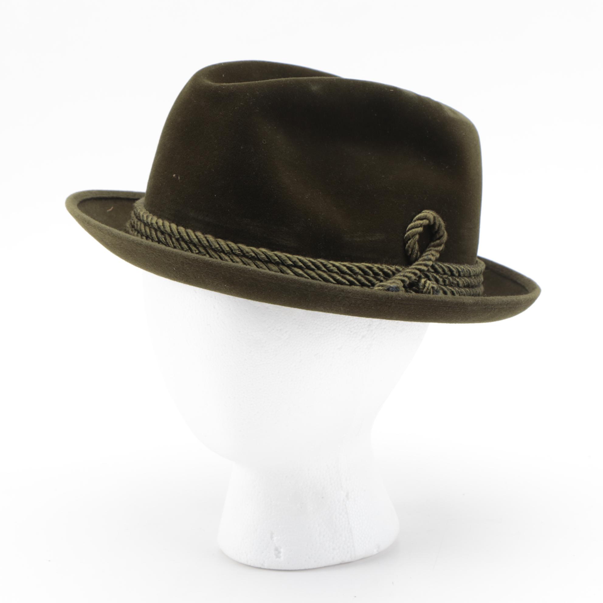 Men's Stetson Green Felt Trilby Hat and Feather Hat Band