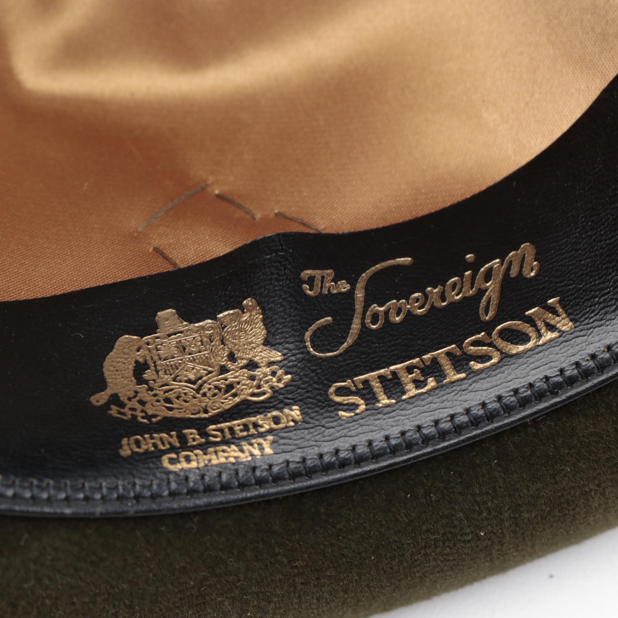 Men's Stetson Green Felt Trilby Hat and Feather Hat Band