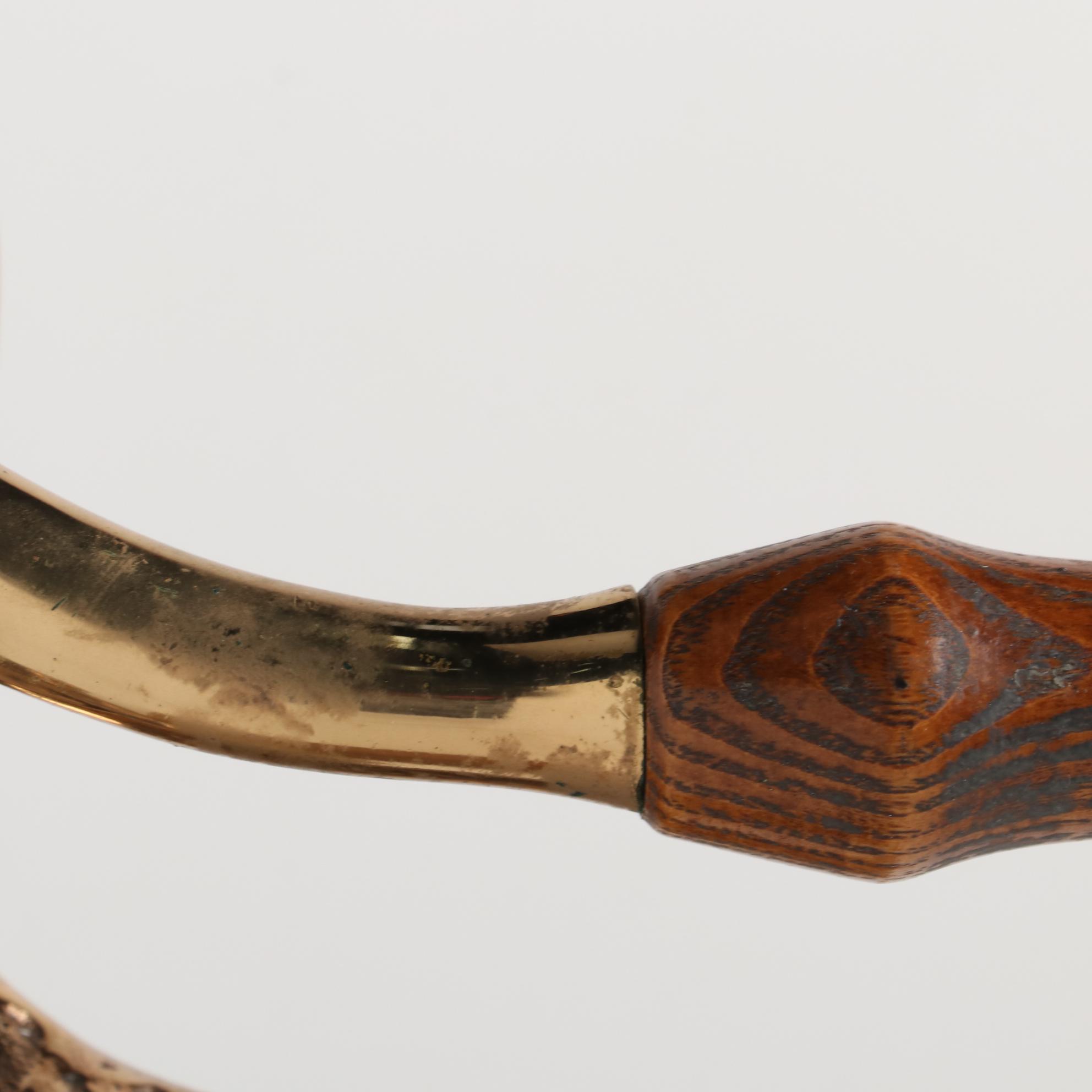 Vintner Brass and Oak Wine Opener with Cast Iron Walnut Stand