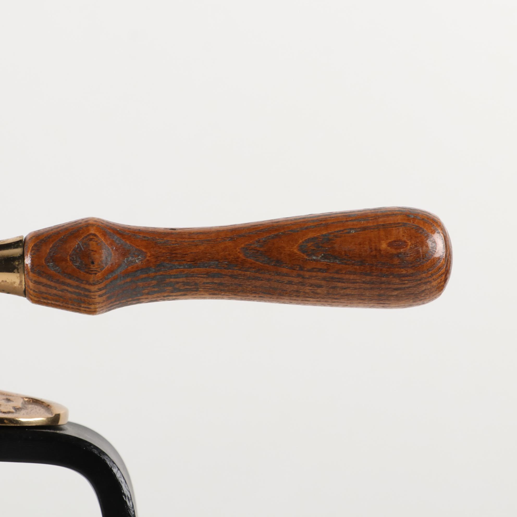 Vintner Brass and Oak Wine Opener with Cast Iron Walnut Stand