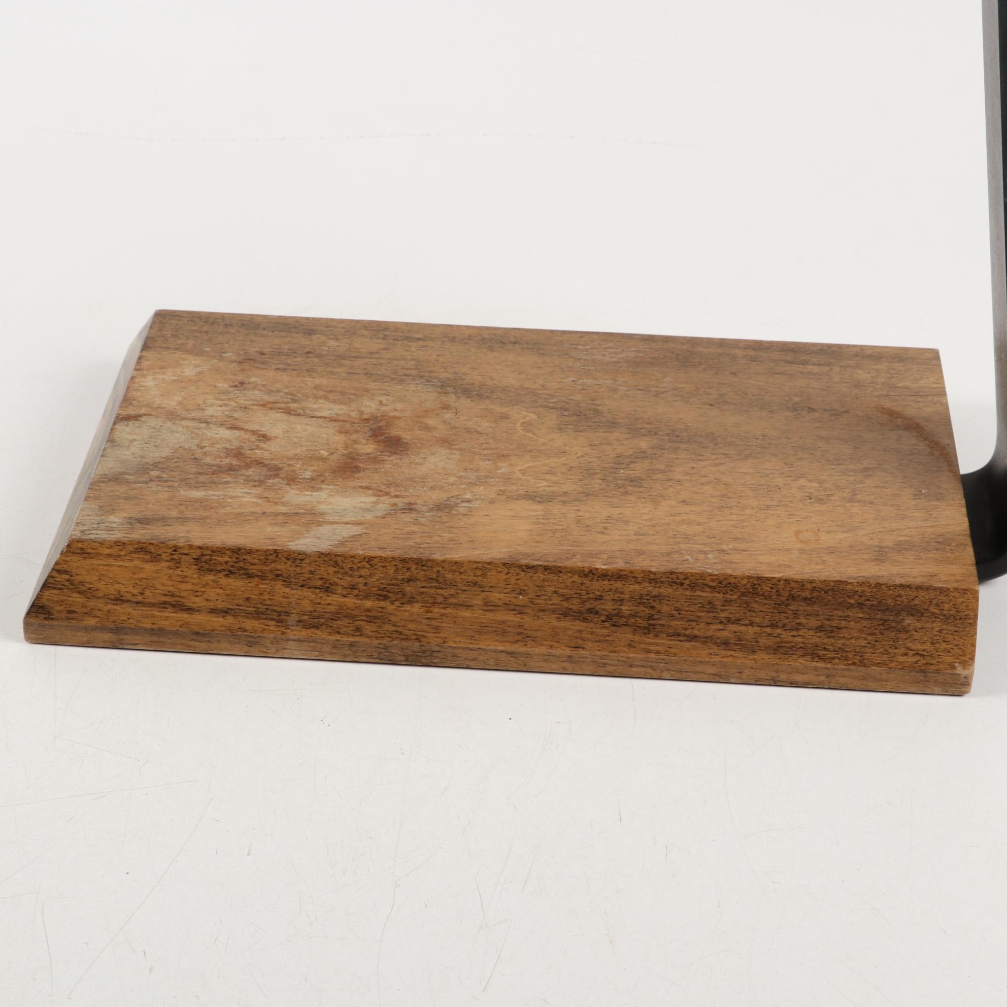 Vintner Brass and Oak Wine Opener with Cast Iron Walnut Stand