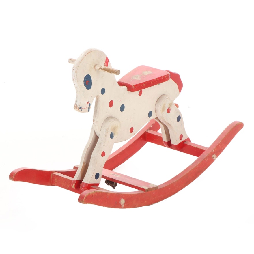 Fritzel Toys Wooden Polka Dot Rocking Horse, Mid-20th Century