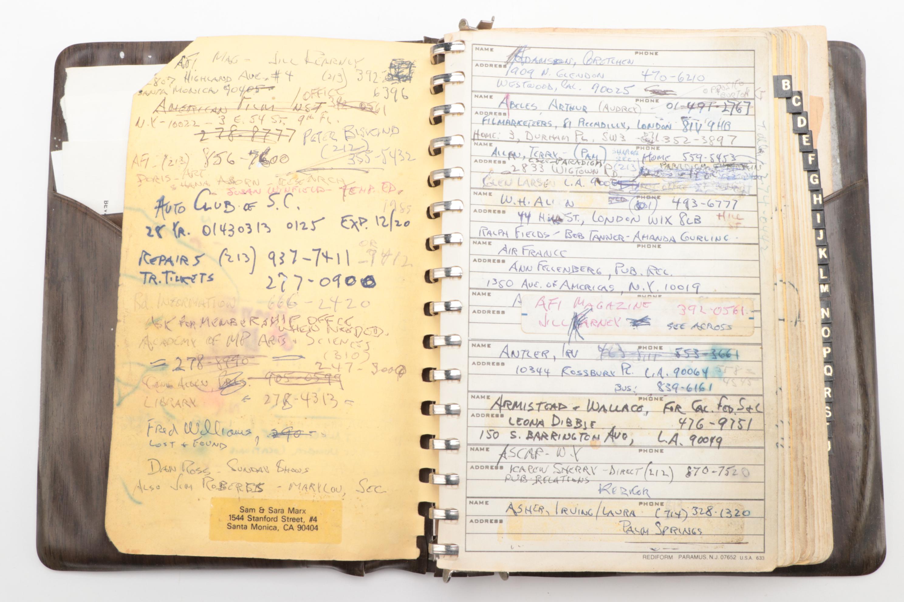 Samuel Marx's Personal Address and Phone Book Including Celebrities