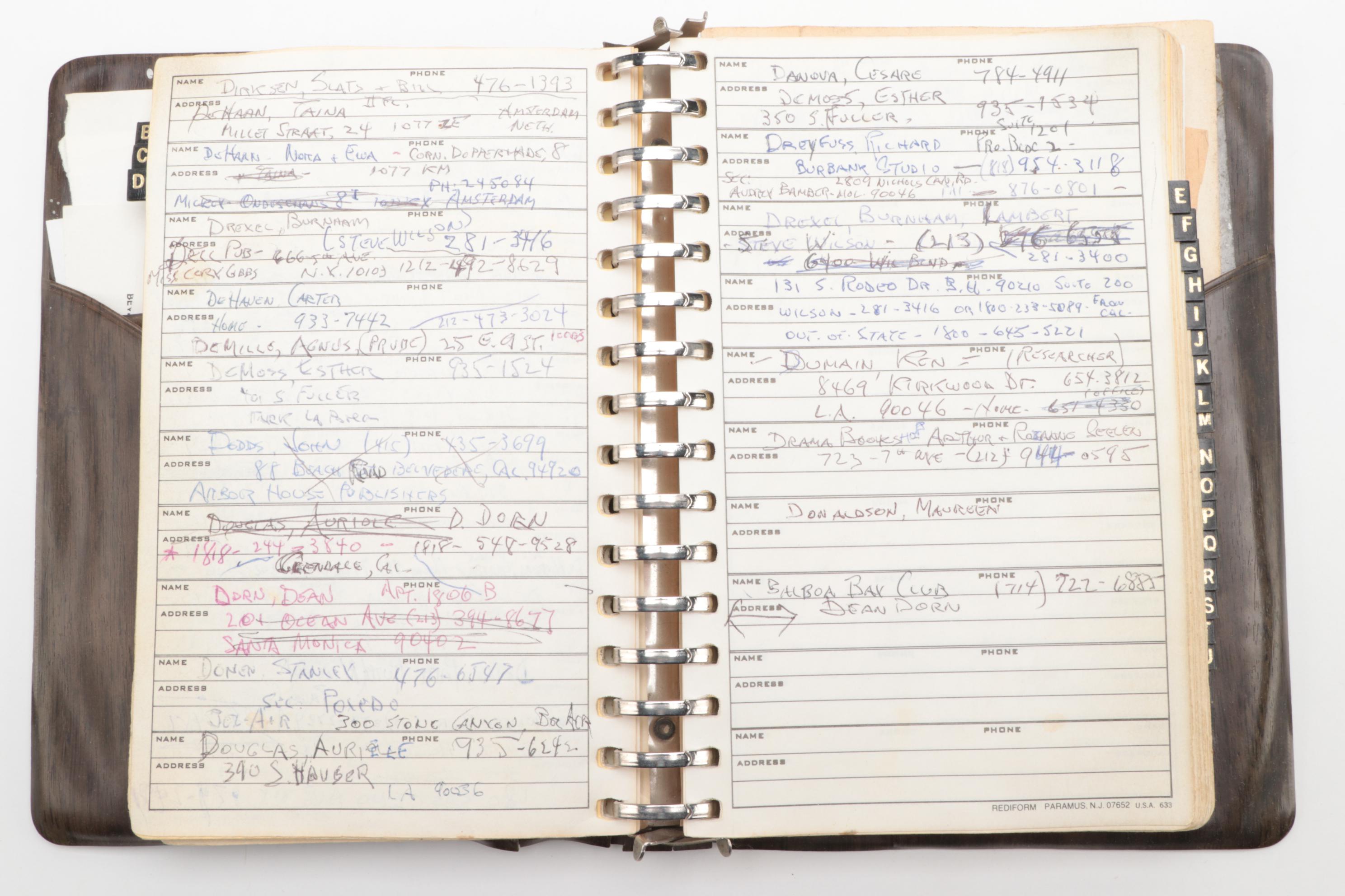 Samuel Marx's Personal Address and Phone Book Including Celebrities