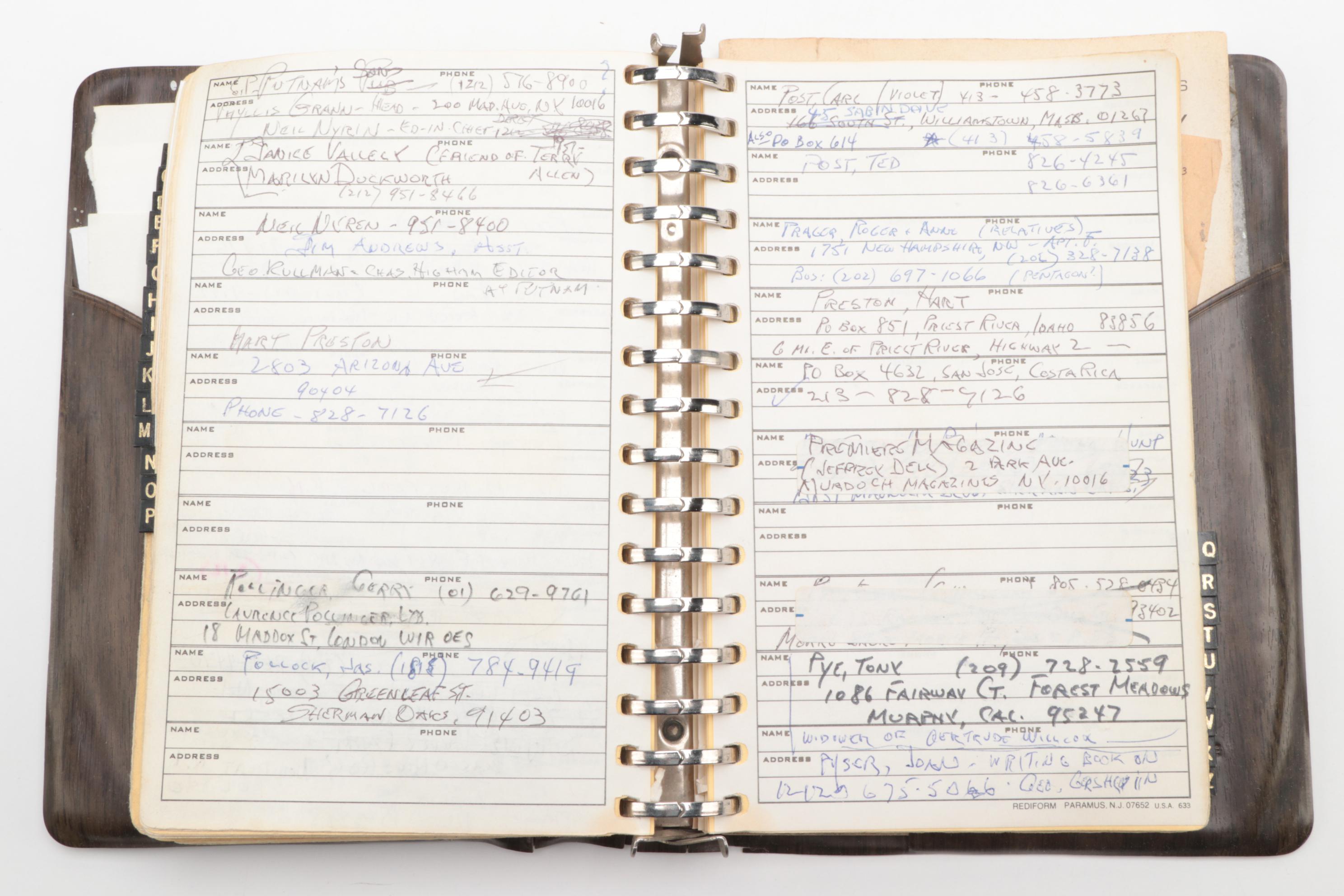 Samuel Marx's Personal Address and Phone Book Including Celebrities