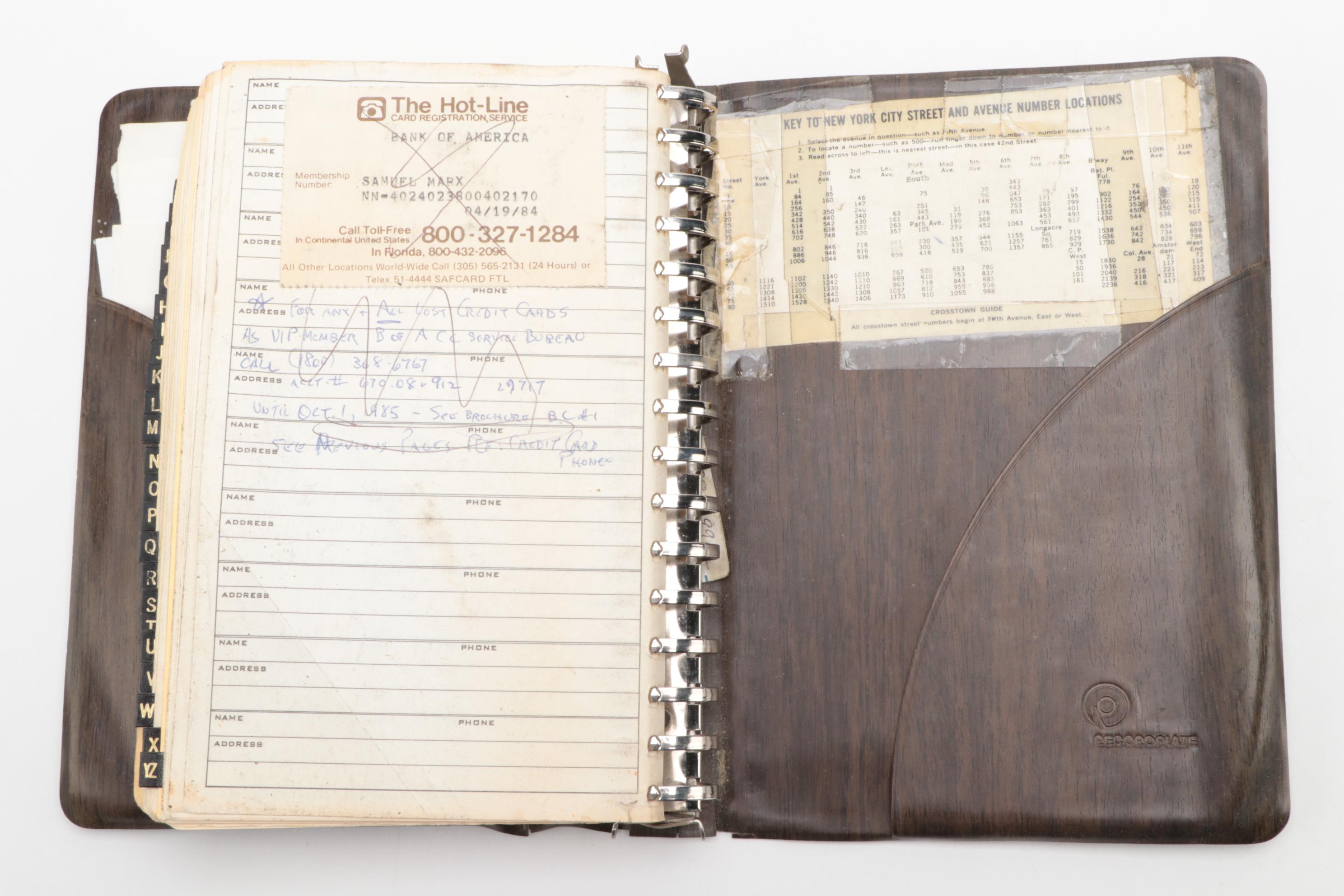 Samuel Marx's Personal Address and Phone Book Including Celebrities