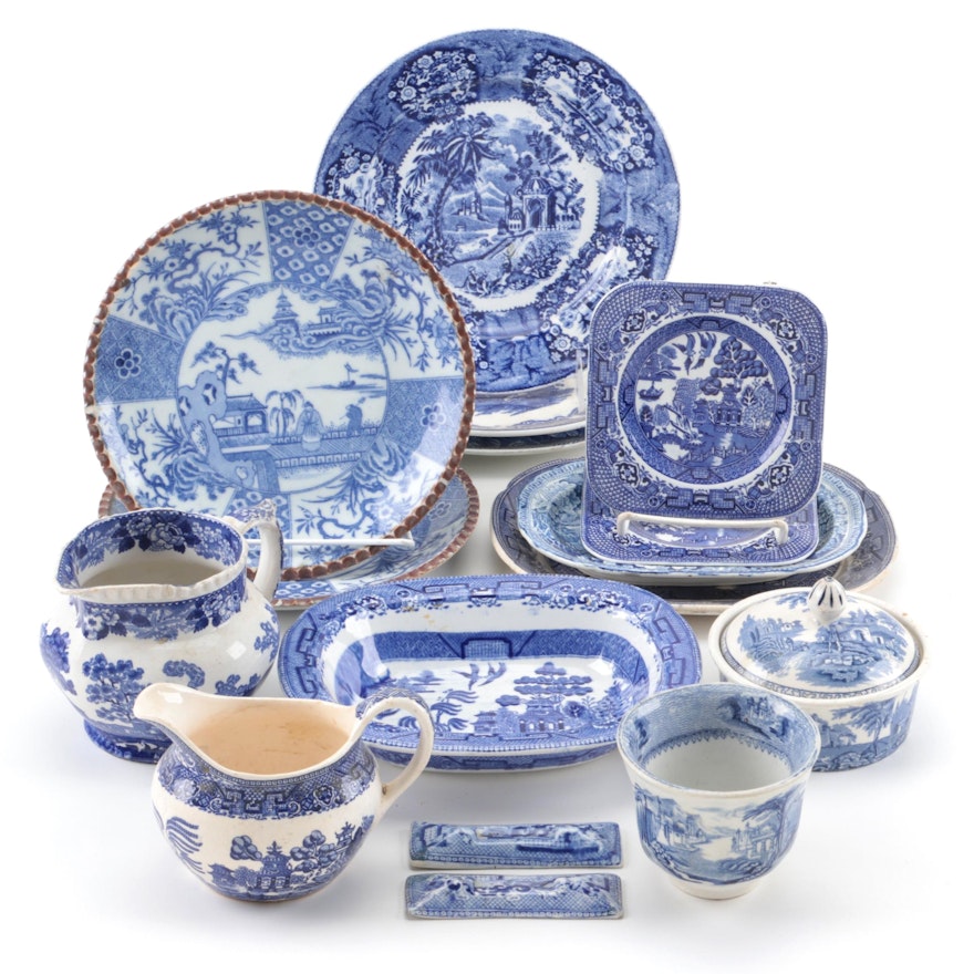 English and Other Blue Transferware Dinnerware and Tableware