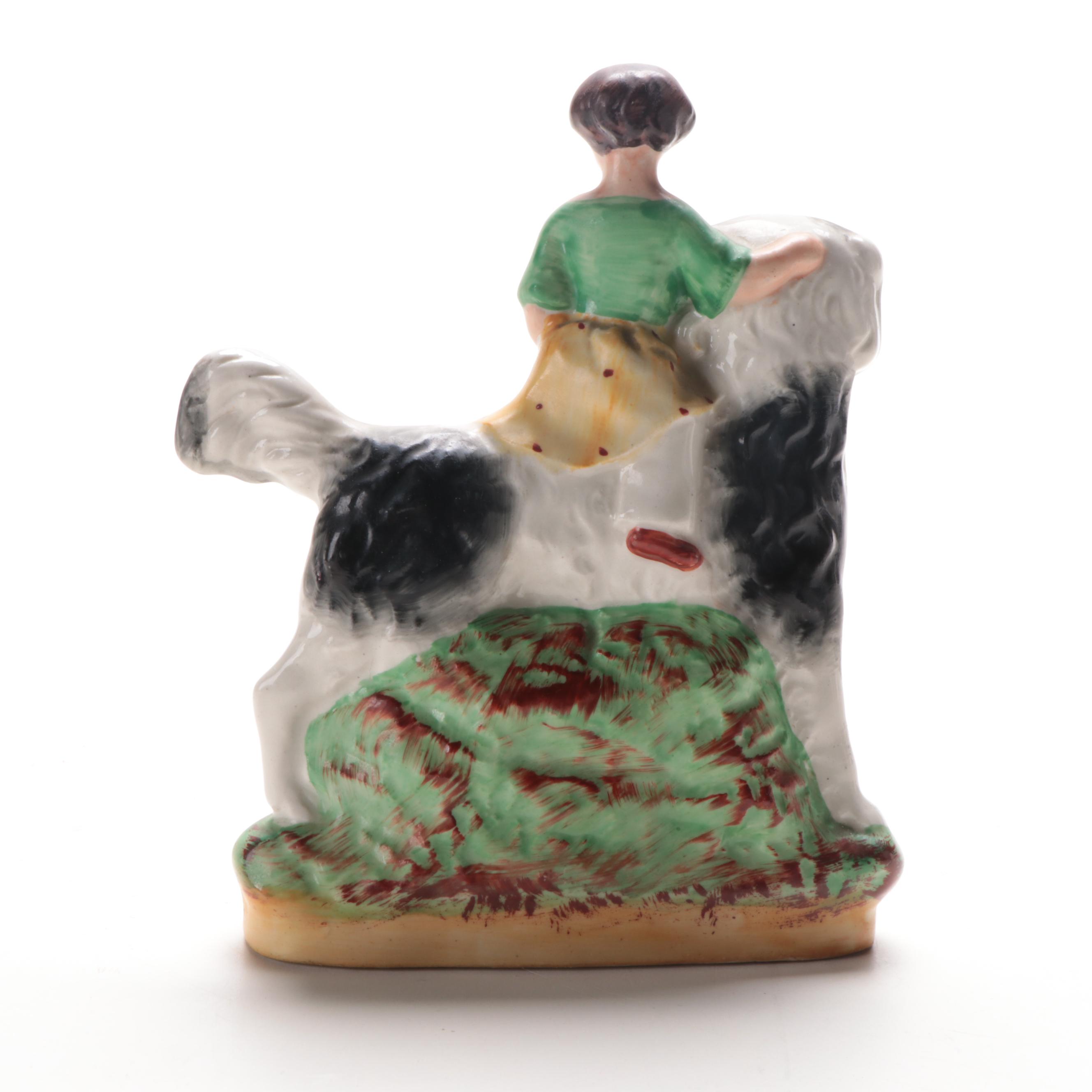 William Kent Staffordshire Girl Ridding a Dog Figurine, Early-Mid 20th Century