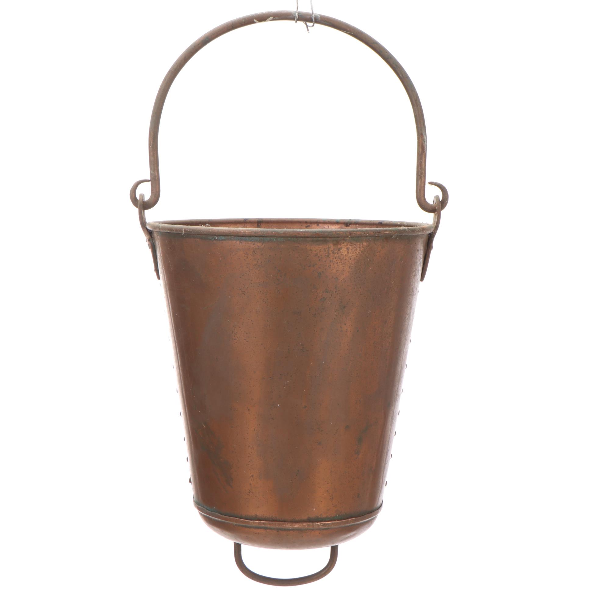 Round Bottom Copper Fire Bucket, Mid/Late 19th Century