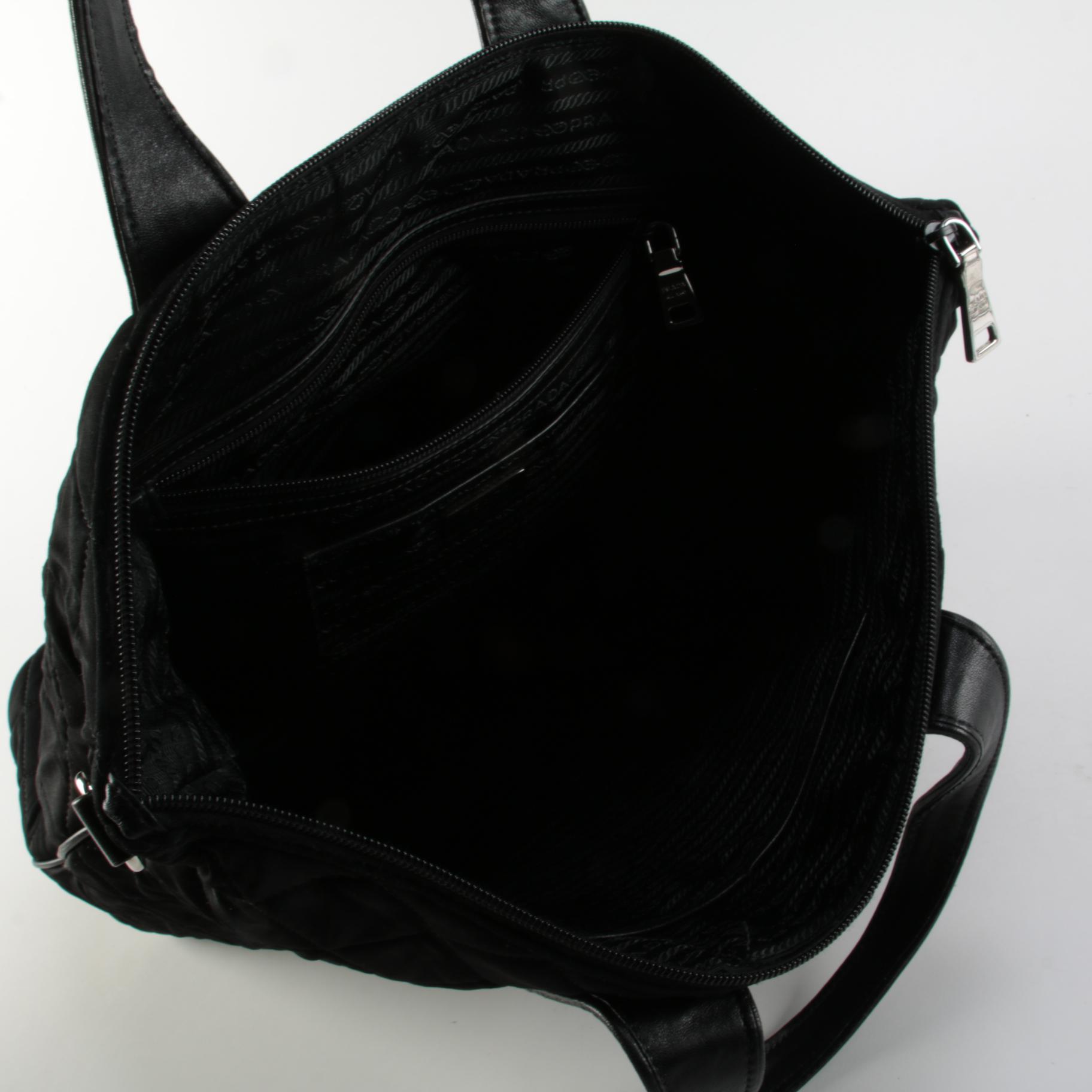 Prada Two-Way Tote Bag in Black Quilted Tessuto Nylon with Leather Trim