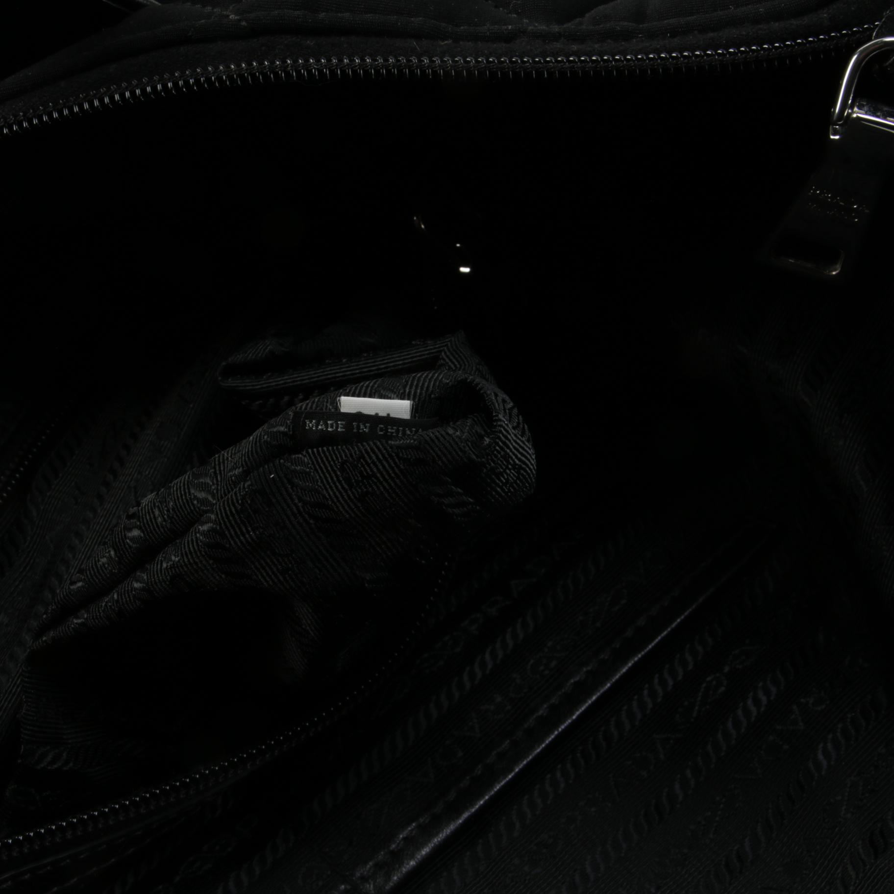 Prada Two-Way Tote Bag in Black Quilted Tessuto Nylon with Leather Trim