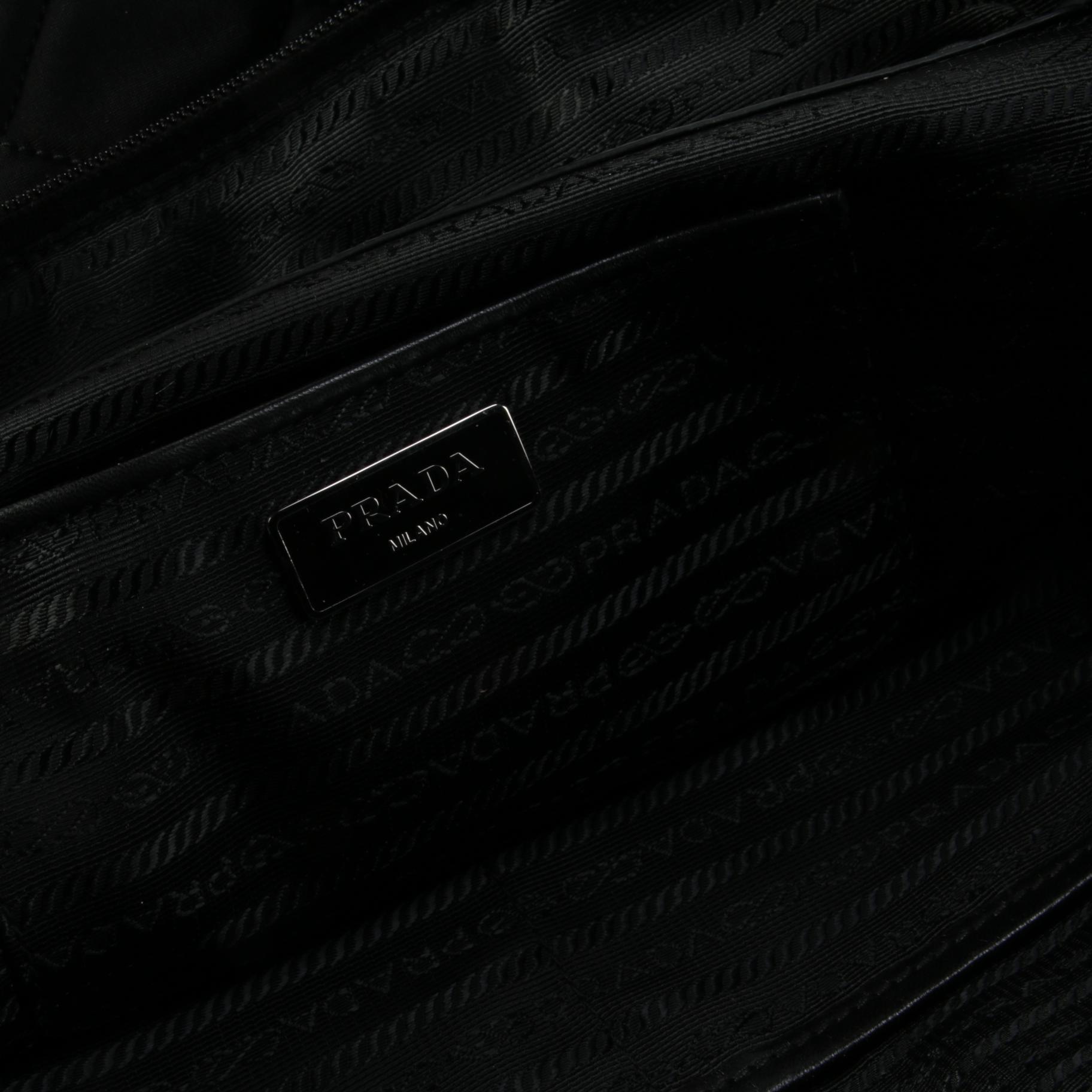 Prada Two-Way Tote Bag in Black Quilted Tessuto Nylon with Leather Trim