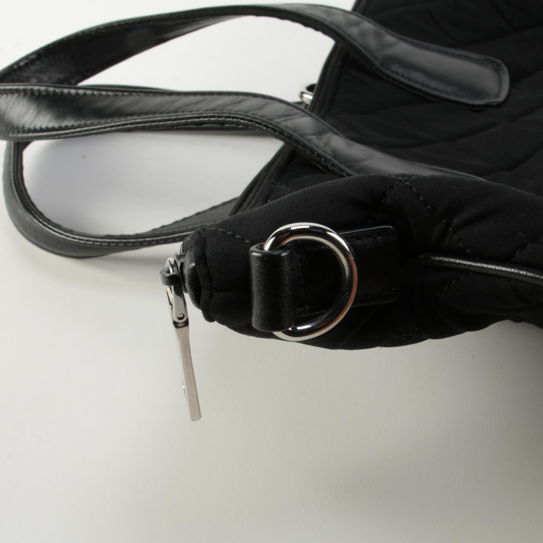 Prada Two-Way Tote Bag in Black Quilted Tessuto Nylon with Leather Trim