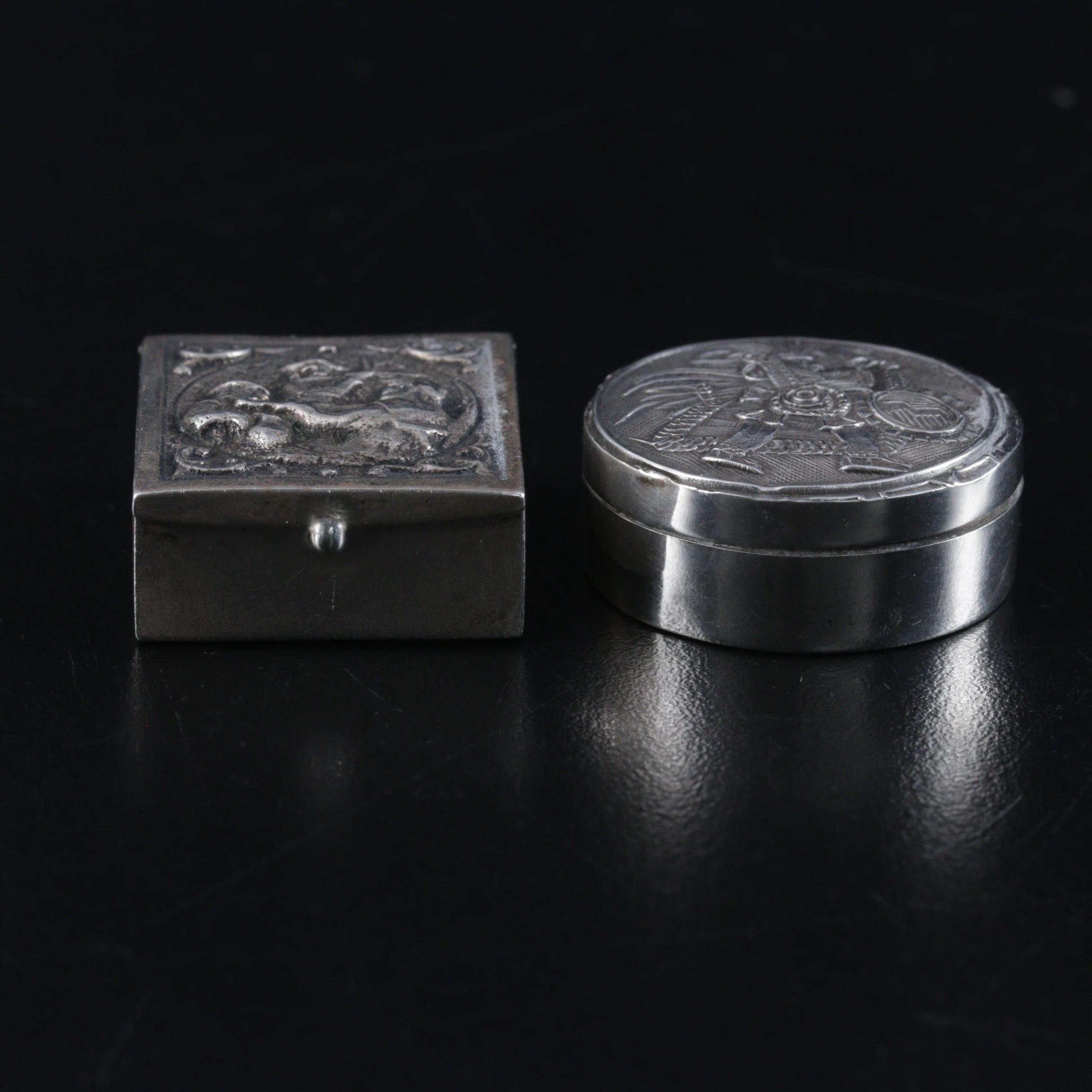 Dutch and Mexican Sterling Silver Repoussé Pill Boxes