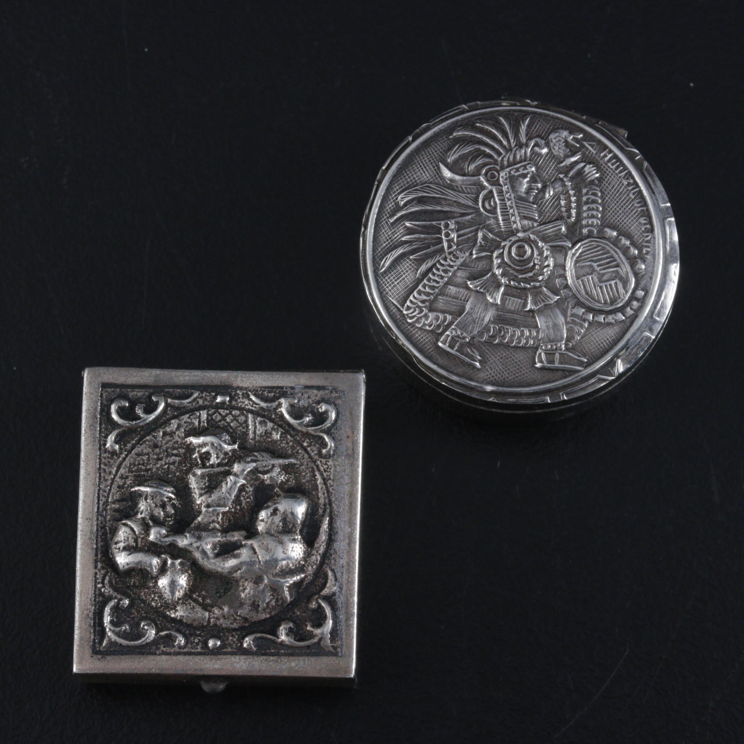Dutch and Mexican Sterling Silver Repoussé Pill Boxes