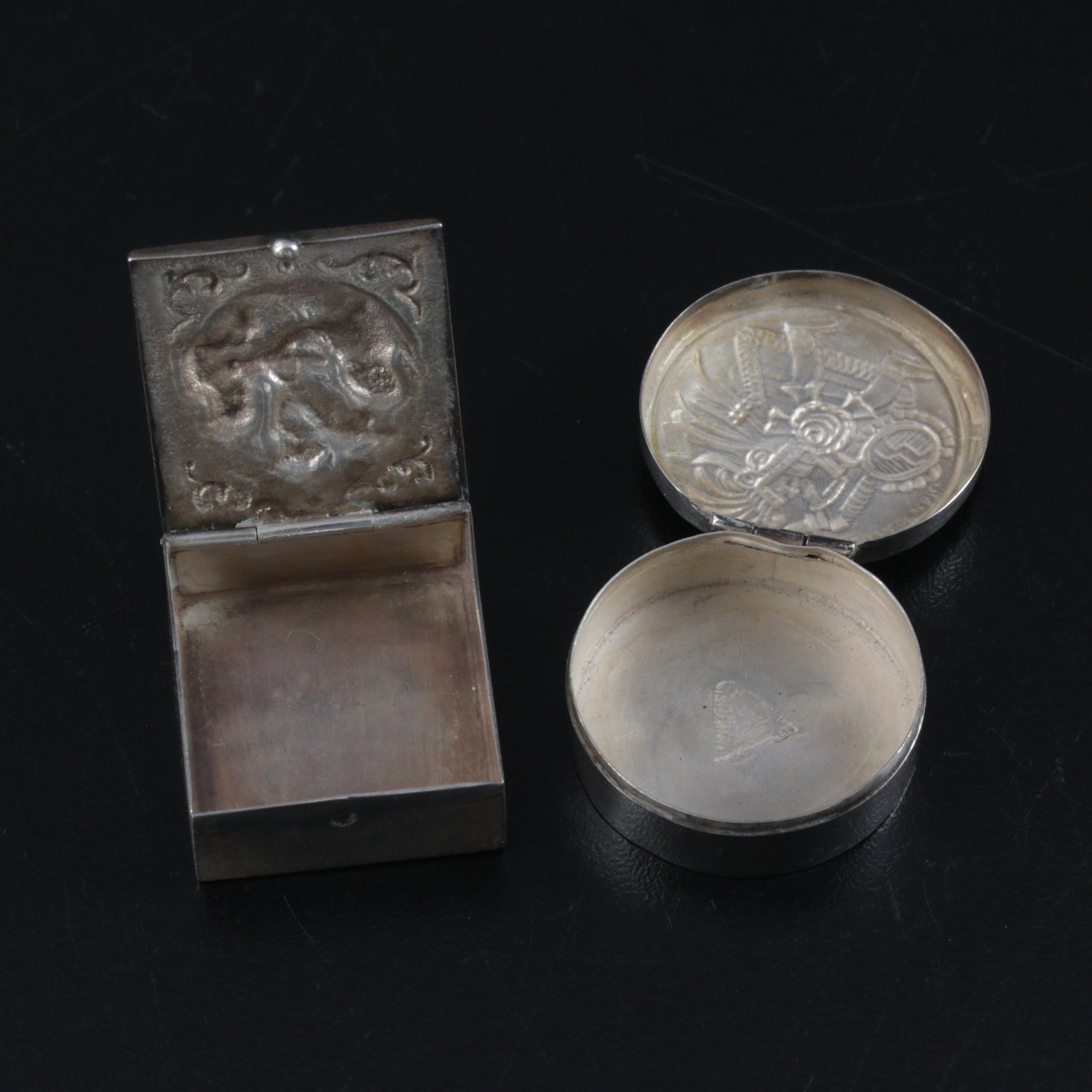 Dutch and Mexican Sterling Silver Repoussé Pill Boxes