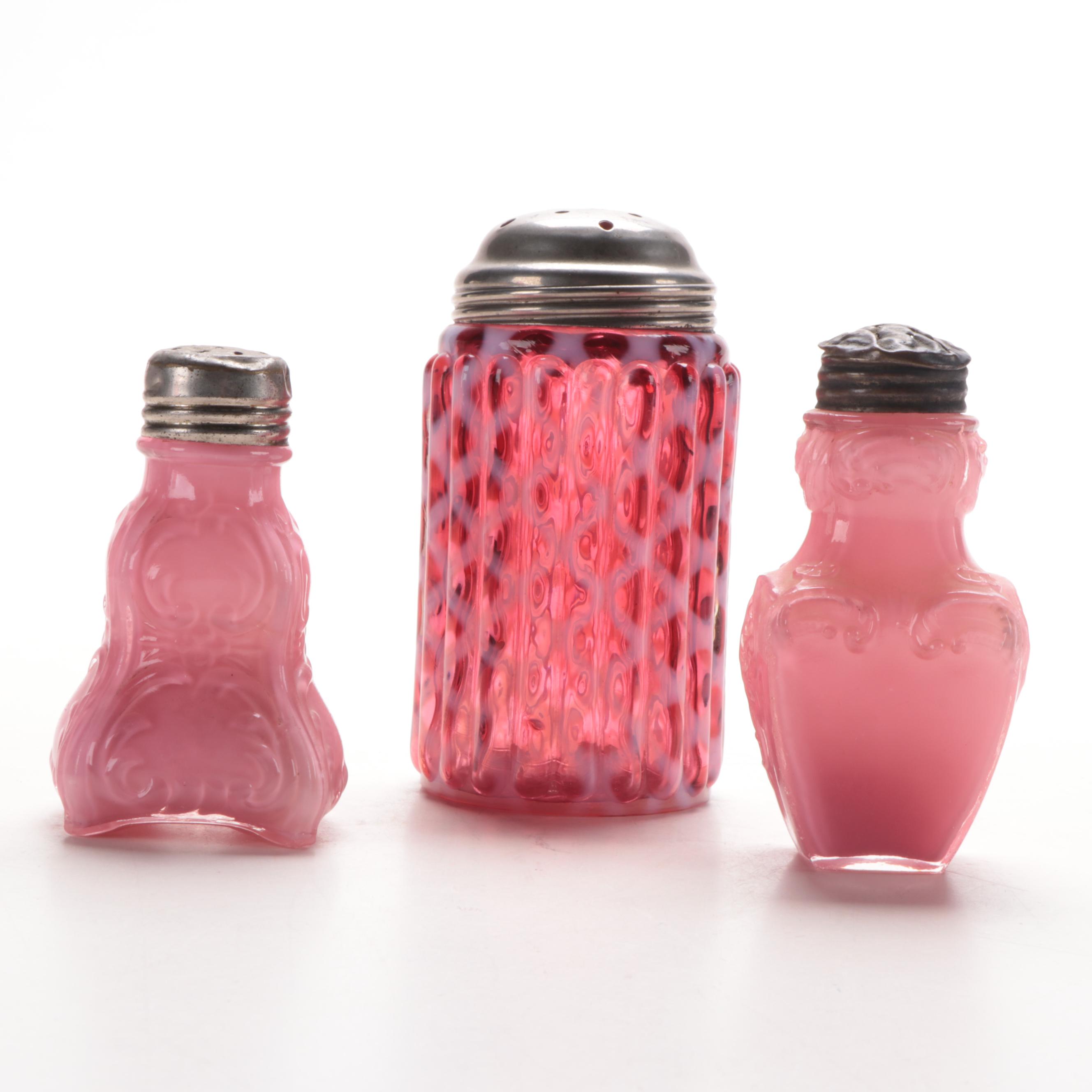 Fostoria Quilt Condiment Caddy and Other Opaque Pink and Other Castors