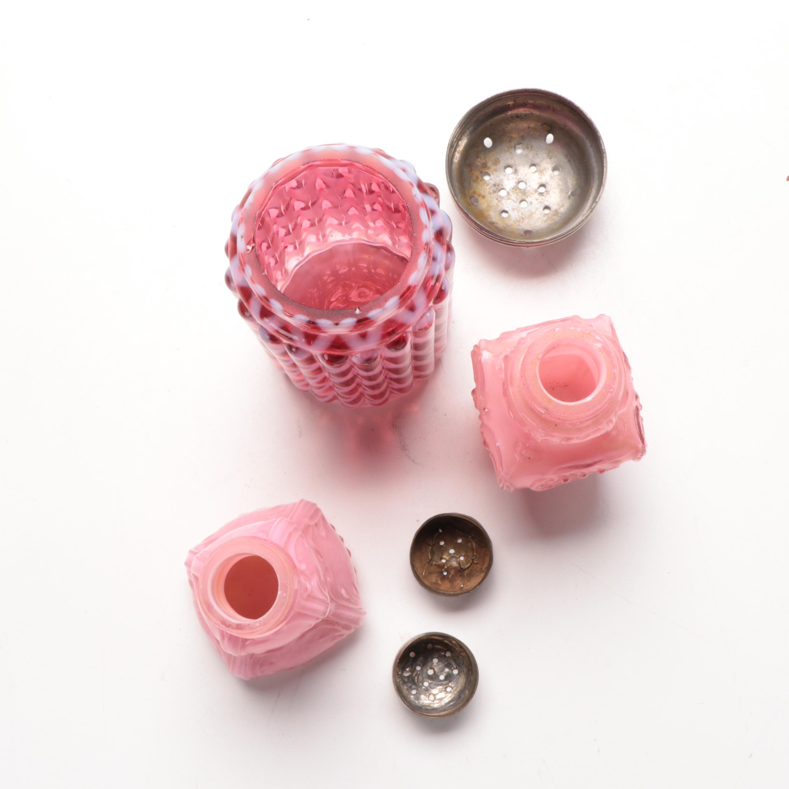 Fostoria Quilt Condiment Caddy and Other Opaque Pink and Other Castors