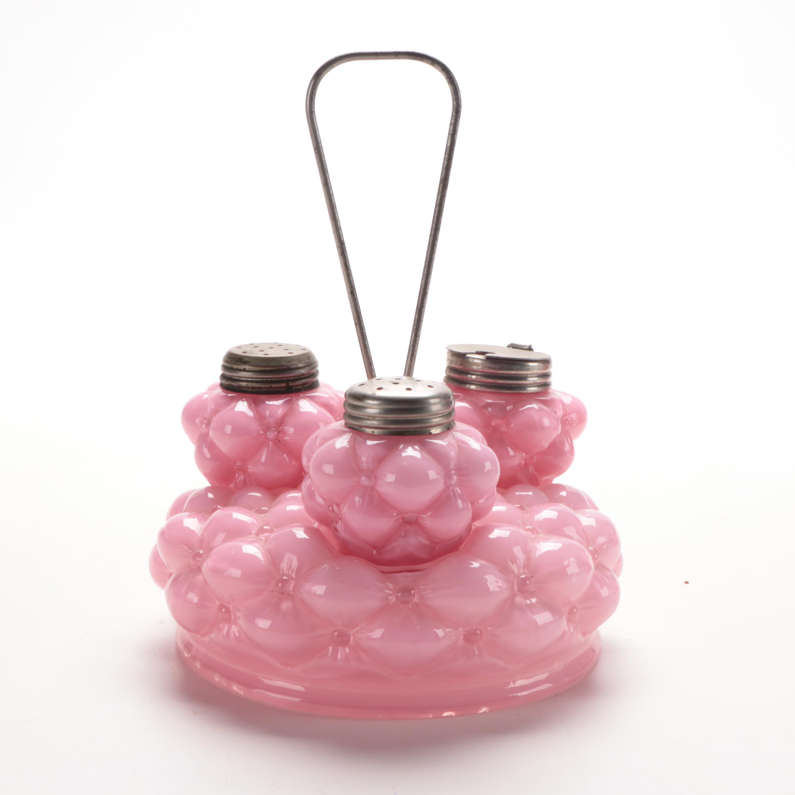 Fostoria Quilt Condiment Caddy and Other Opaque Pink and Other Castors