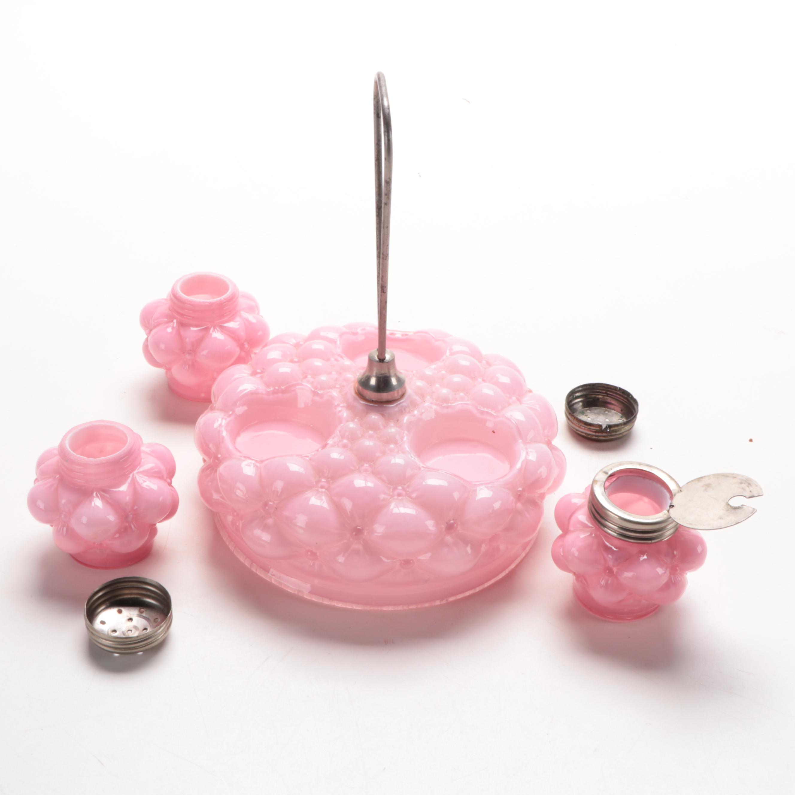 Fostoria Quilt Condiment Caddy and Other Opaque Pink and Other Castors