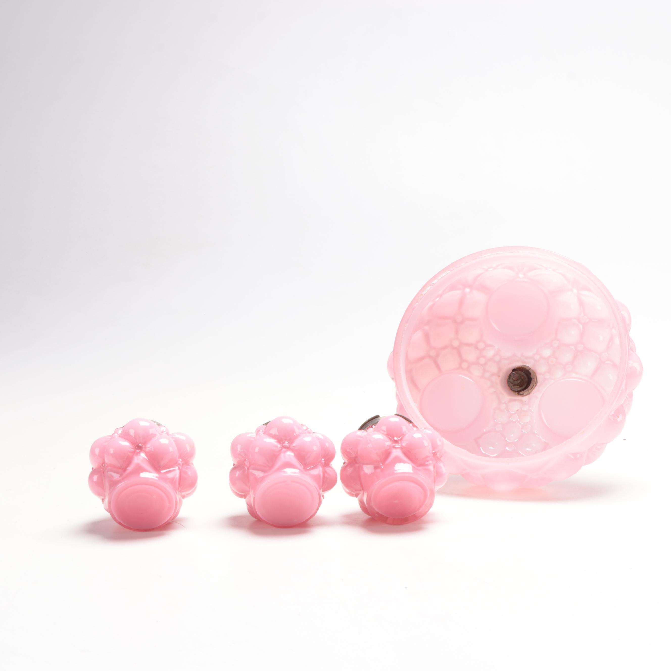 Fostoria Quilt Condiment Caddy and Other Opaque Pink and Other Castors