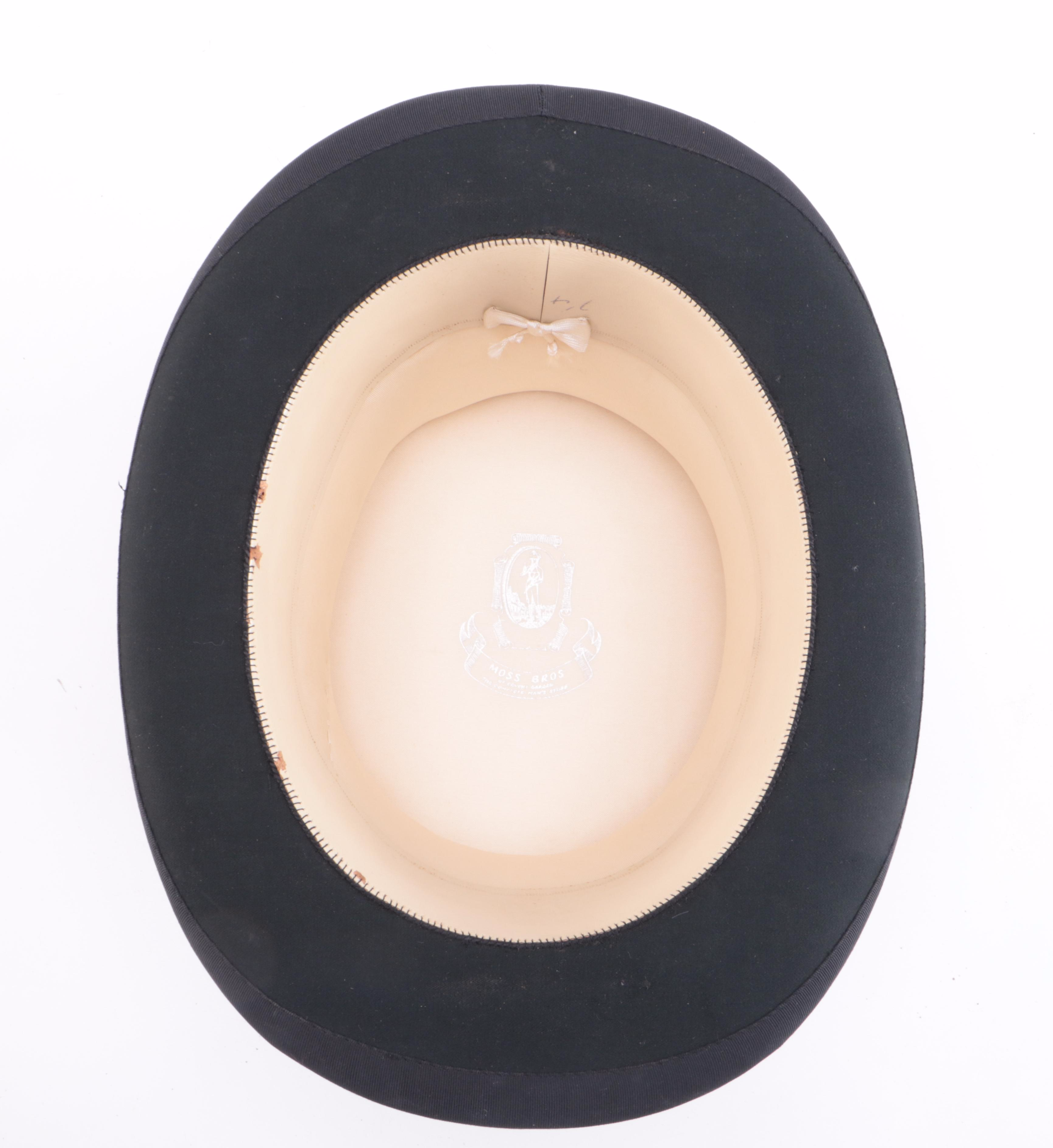 Moss Bros Black Beaver Fur Silk Plush Top Hat with Unmarked Box