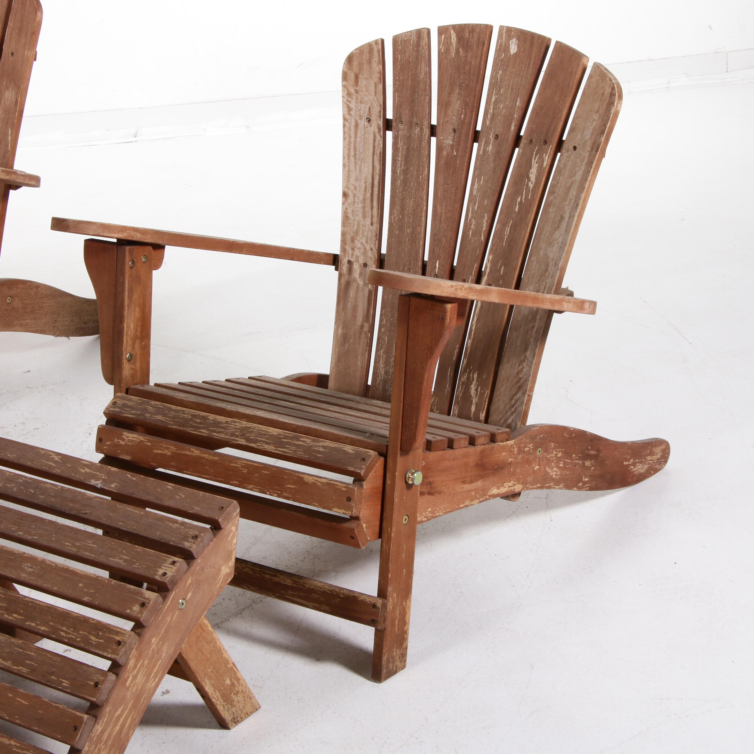 Ballard Designs Stained Wood Adirondack Chairs with Footstools