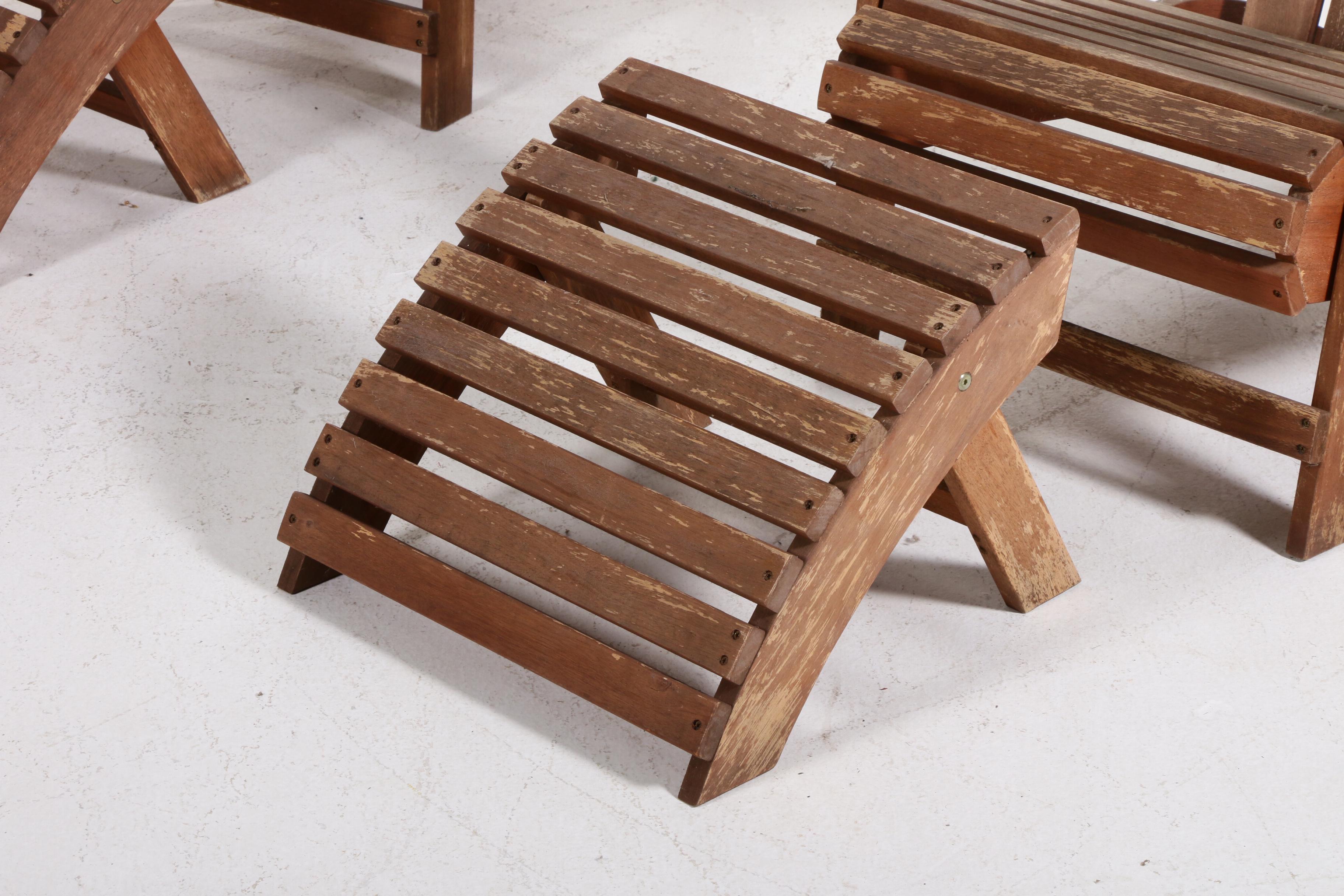 Ballard Designs Stained Wood Adirondack Chairs with Footstools