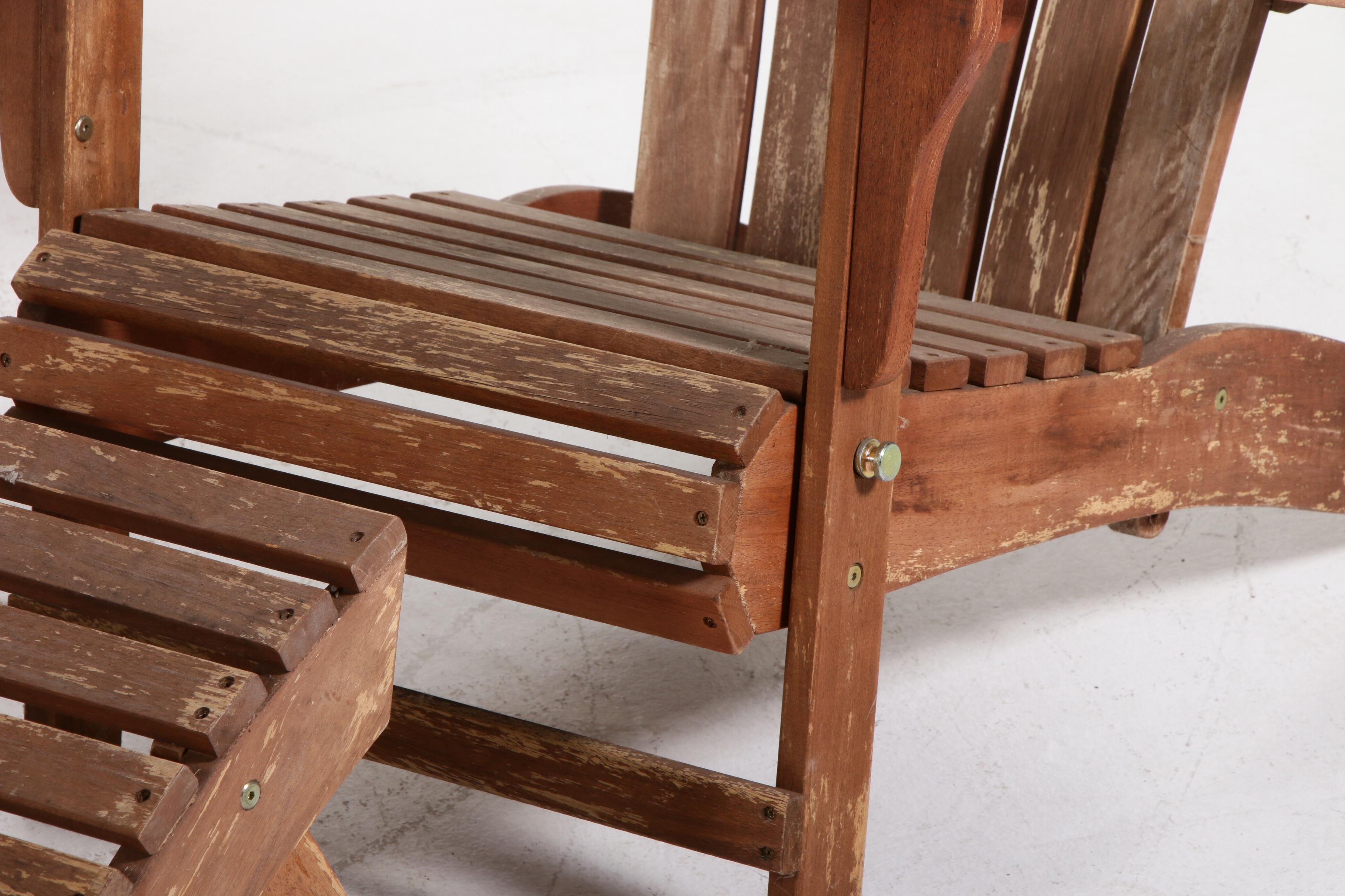 Ballard Designs Stained Wood Adirondack Chairs with Footstools