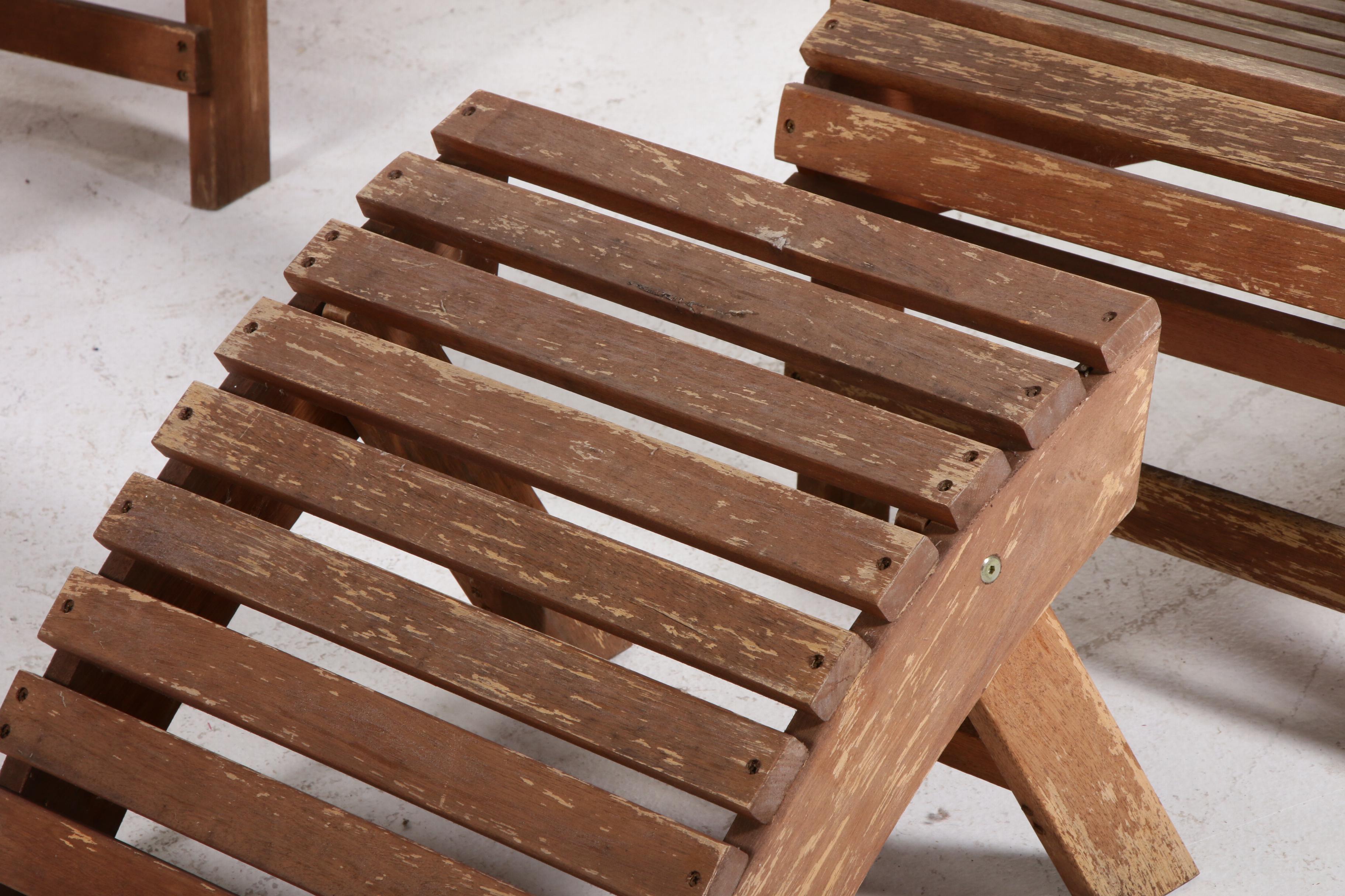 Ballard Designs Stained Wood Adirondack Chairs with Footstools