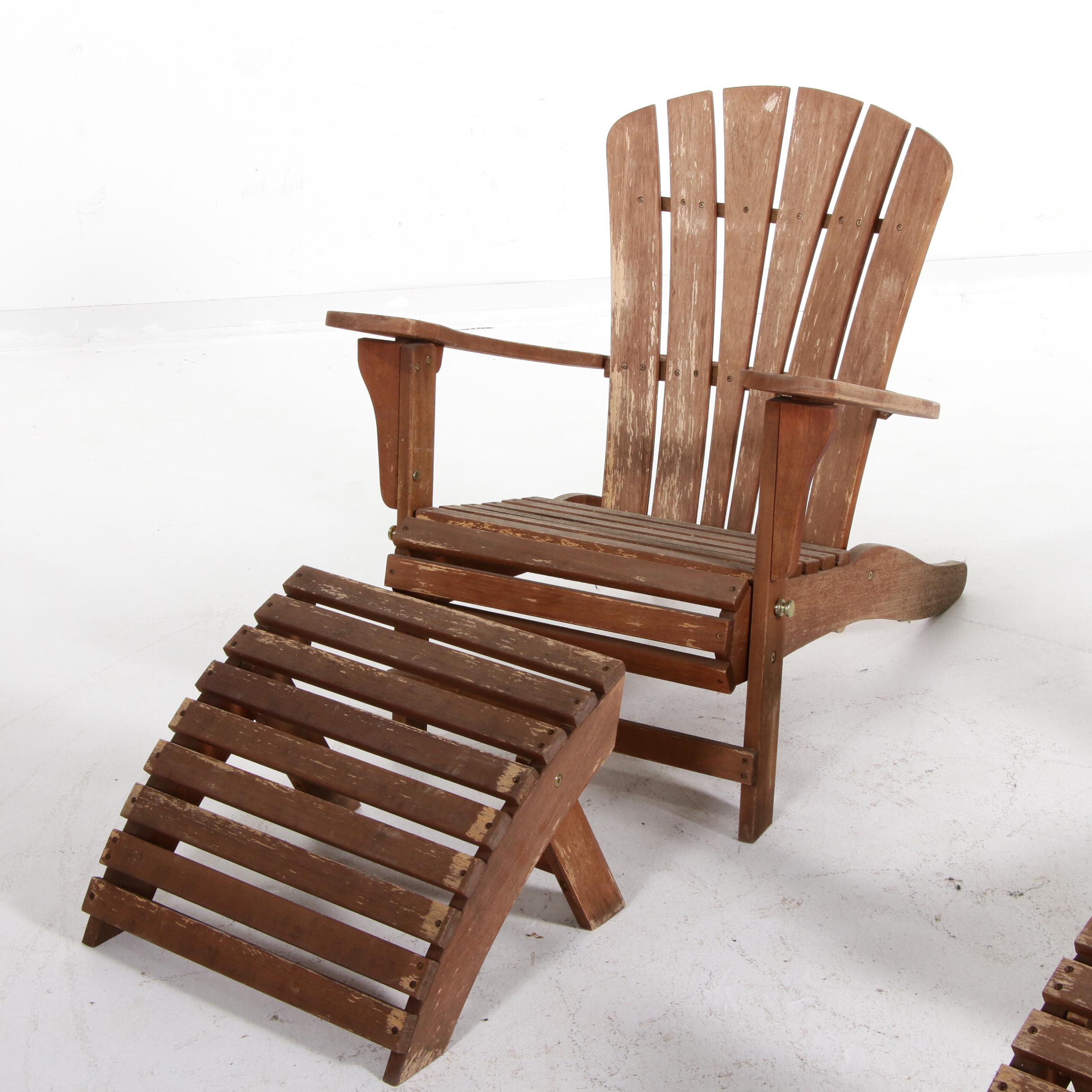 Ballard Designs Stained Wood Adirondack Chairs with Footstools