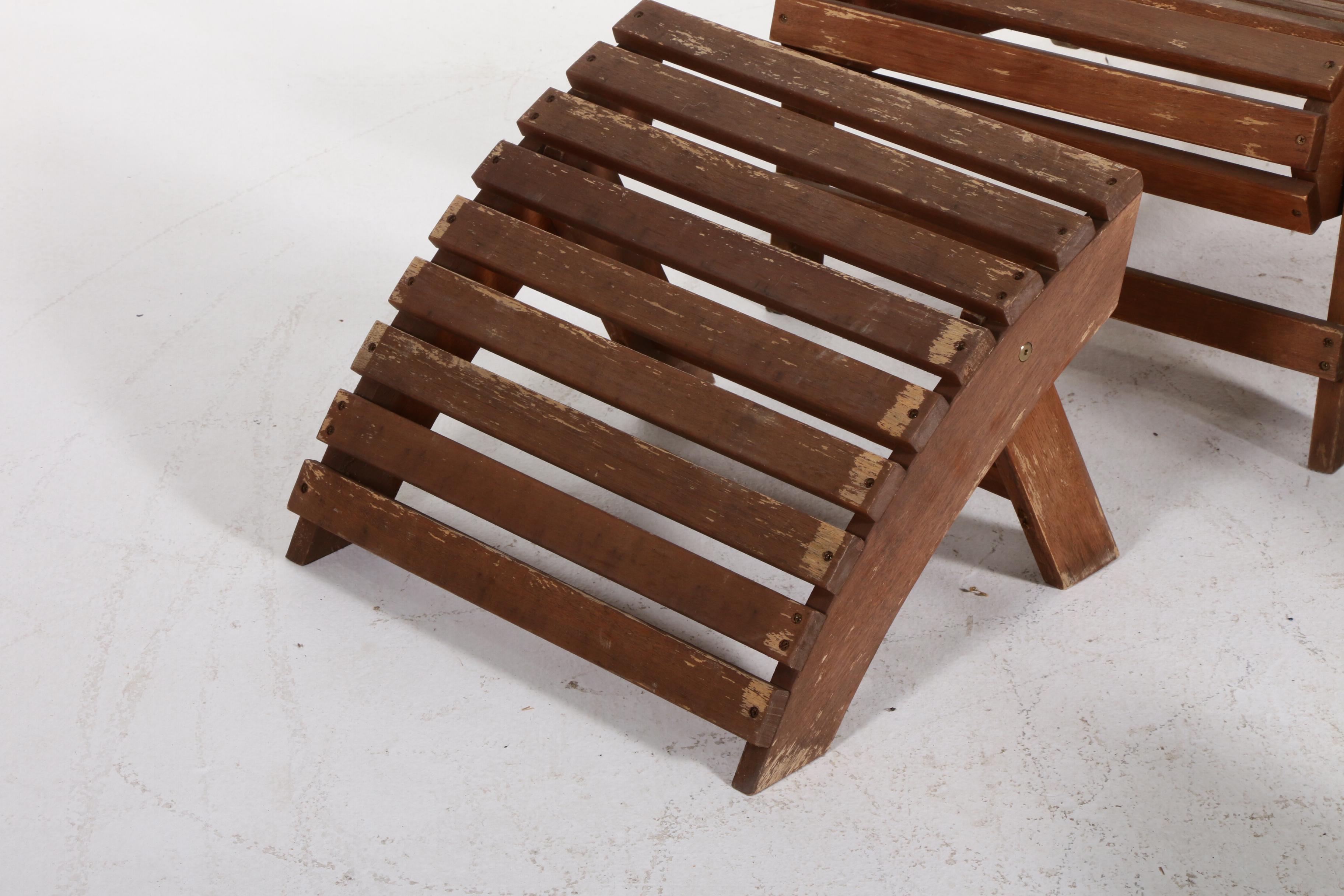 Ballard Designs Stained Wood Adirondack Chairs with Footstools