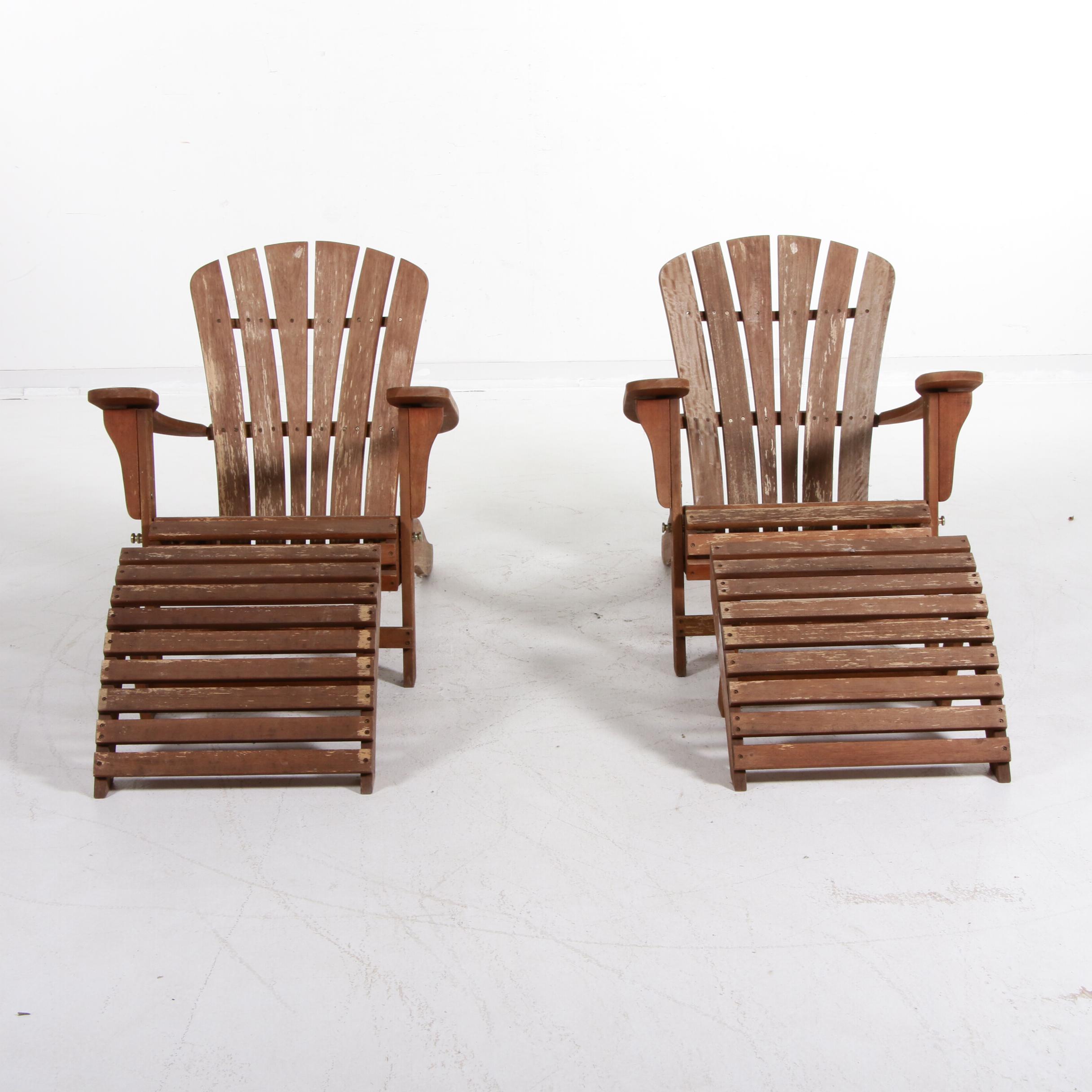 Ballard Designs Stained Wood Adirondack Chairs with Footstools