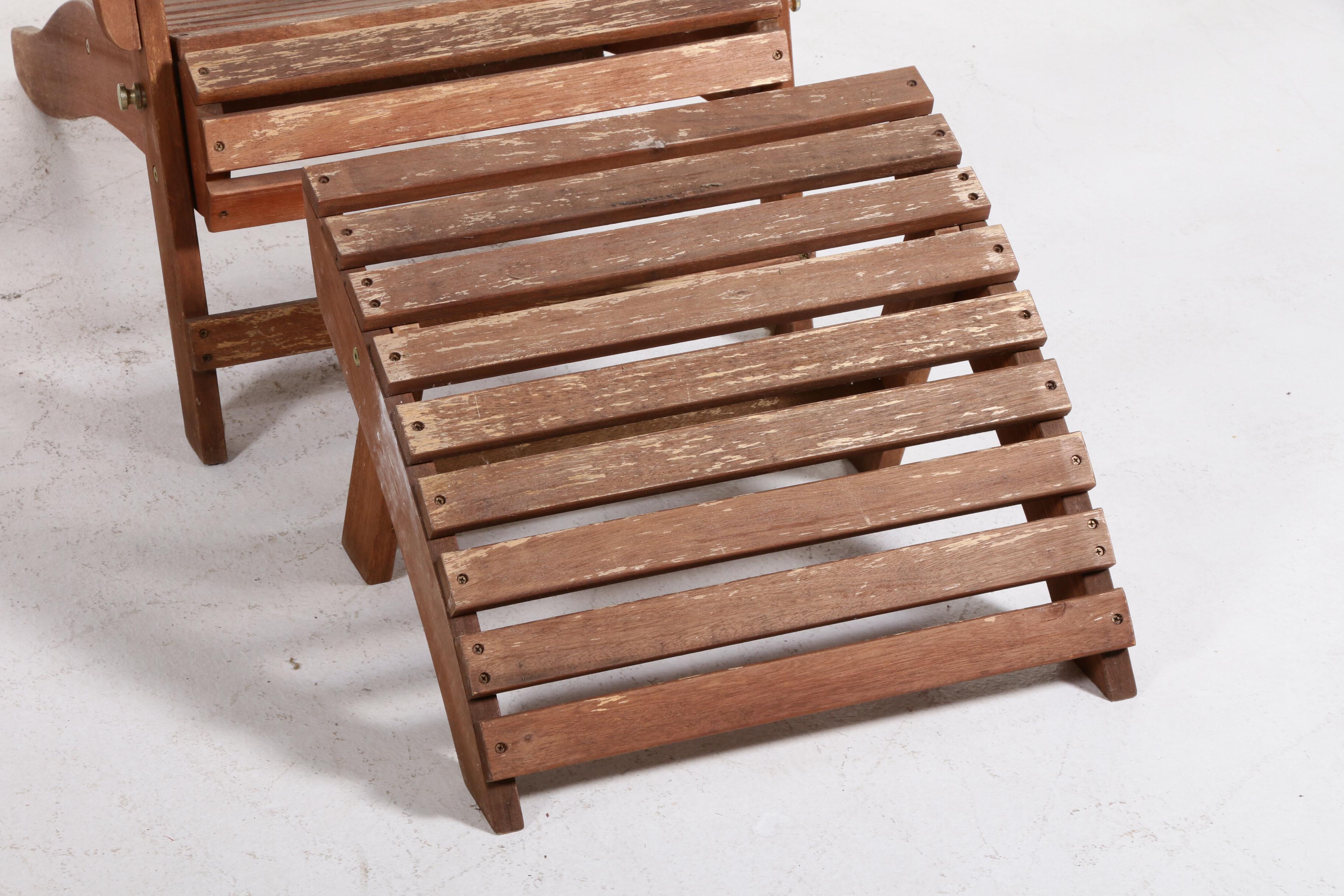 Ballard Designs Stained Wood Adirondack Chairs with Footstools