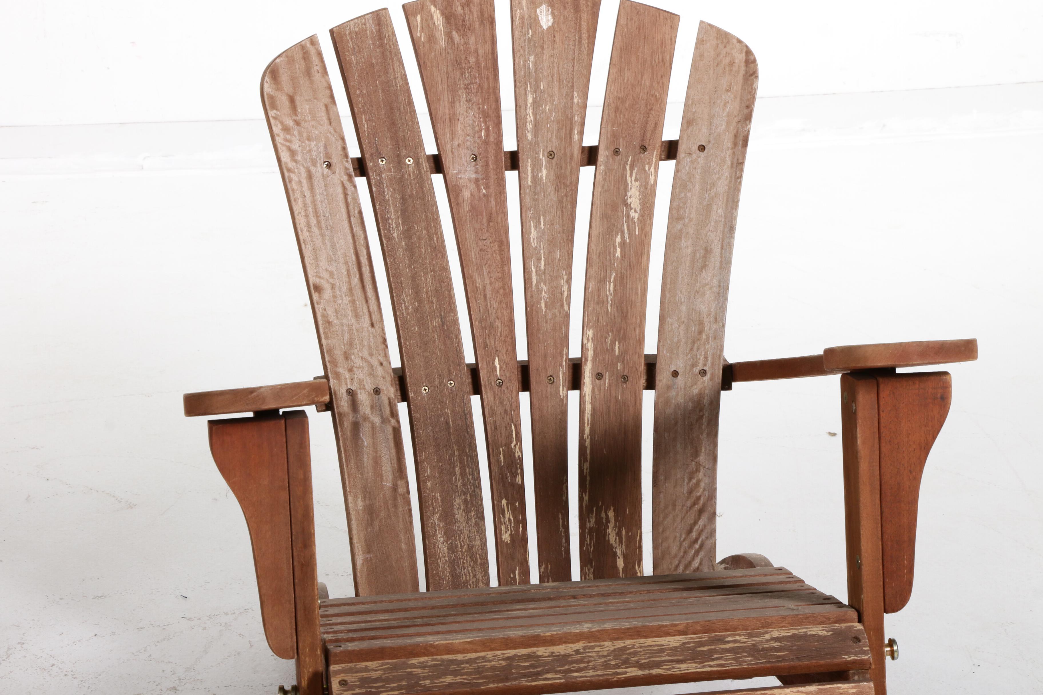 Ballard Designs Stained Wood Adirondack Chairs with Footstools