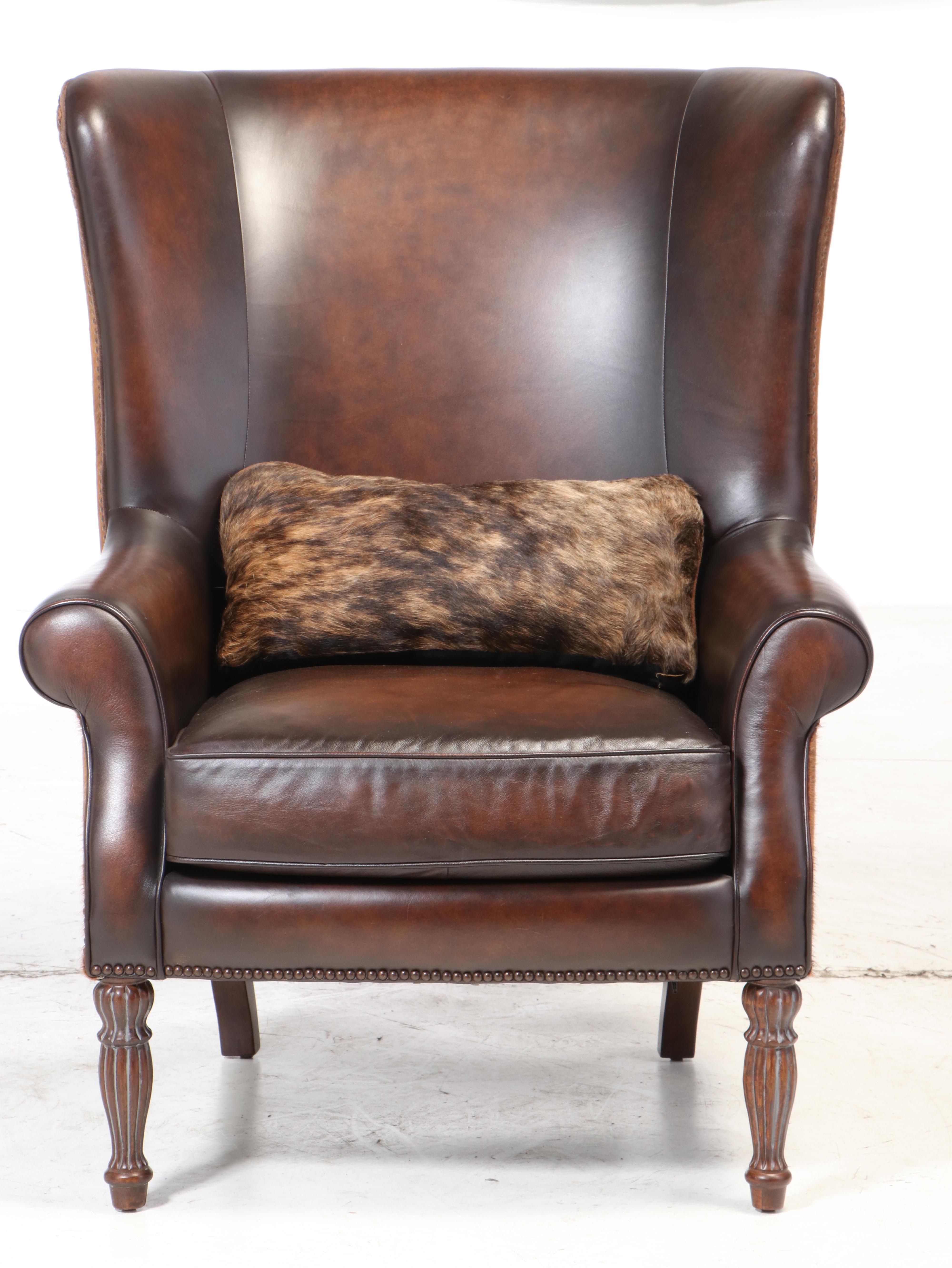 Bernhardt Furniture Bonded Leather and Cowhide Wingback Armchair
