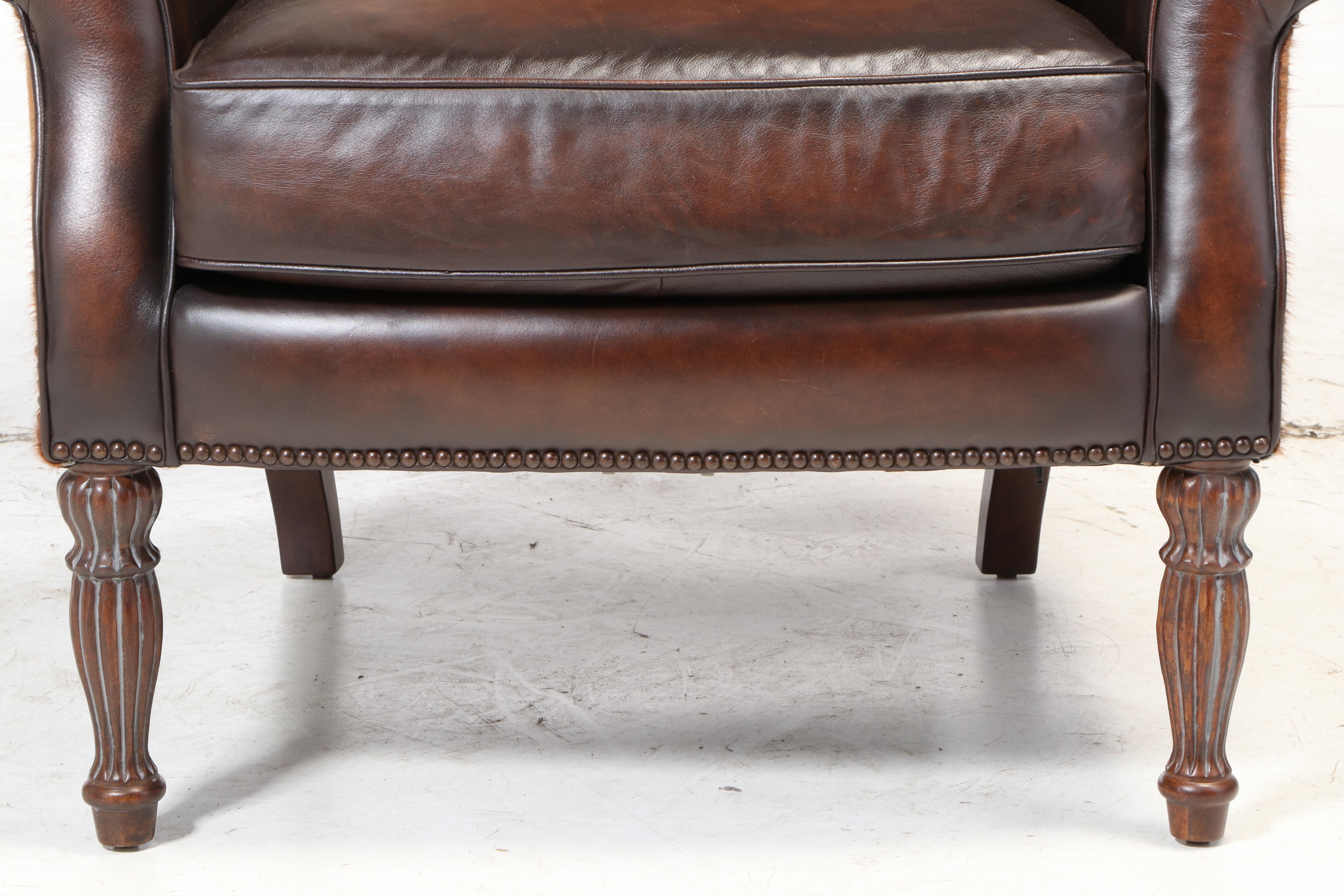 Bernhardt Furniture Bonded Leather and Cowhide Wingback Armchair